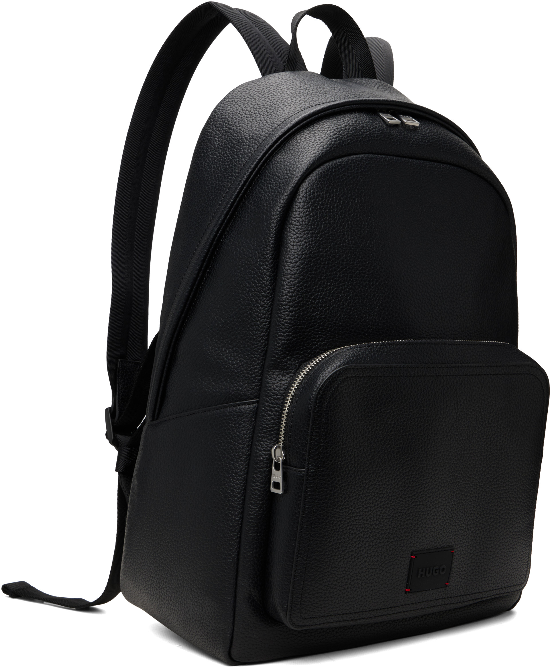 Hugo - Black Faux-Leather Debossed Logo Patch Backpack