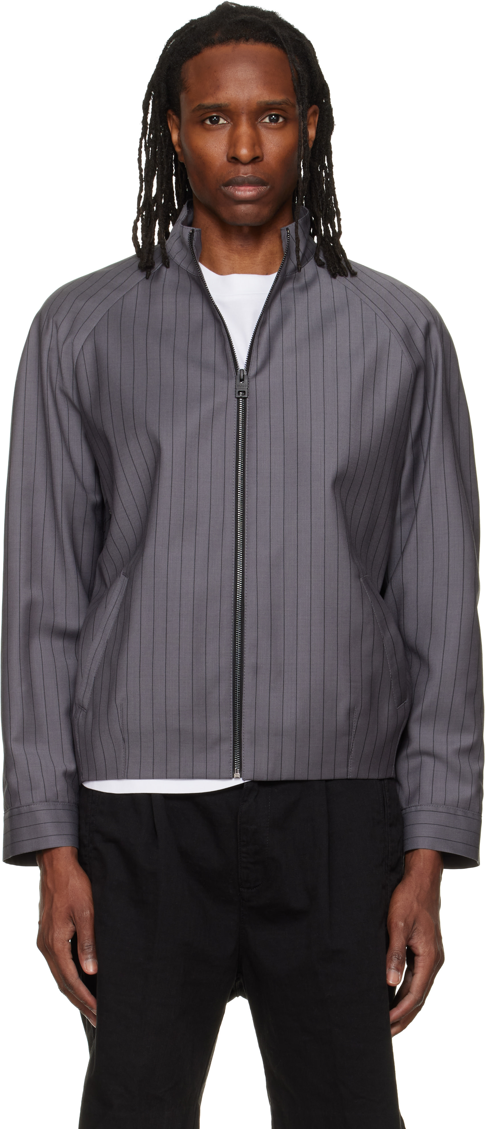 HeRIN.CYE Stripe half sleeve jacket グレー Hugo: Gray Slim-Fit Chalk-Stripe Virgin Wool Jacket | SSENSE