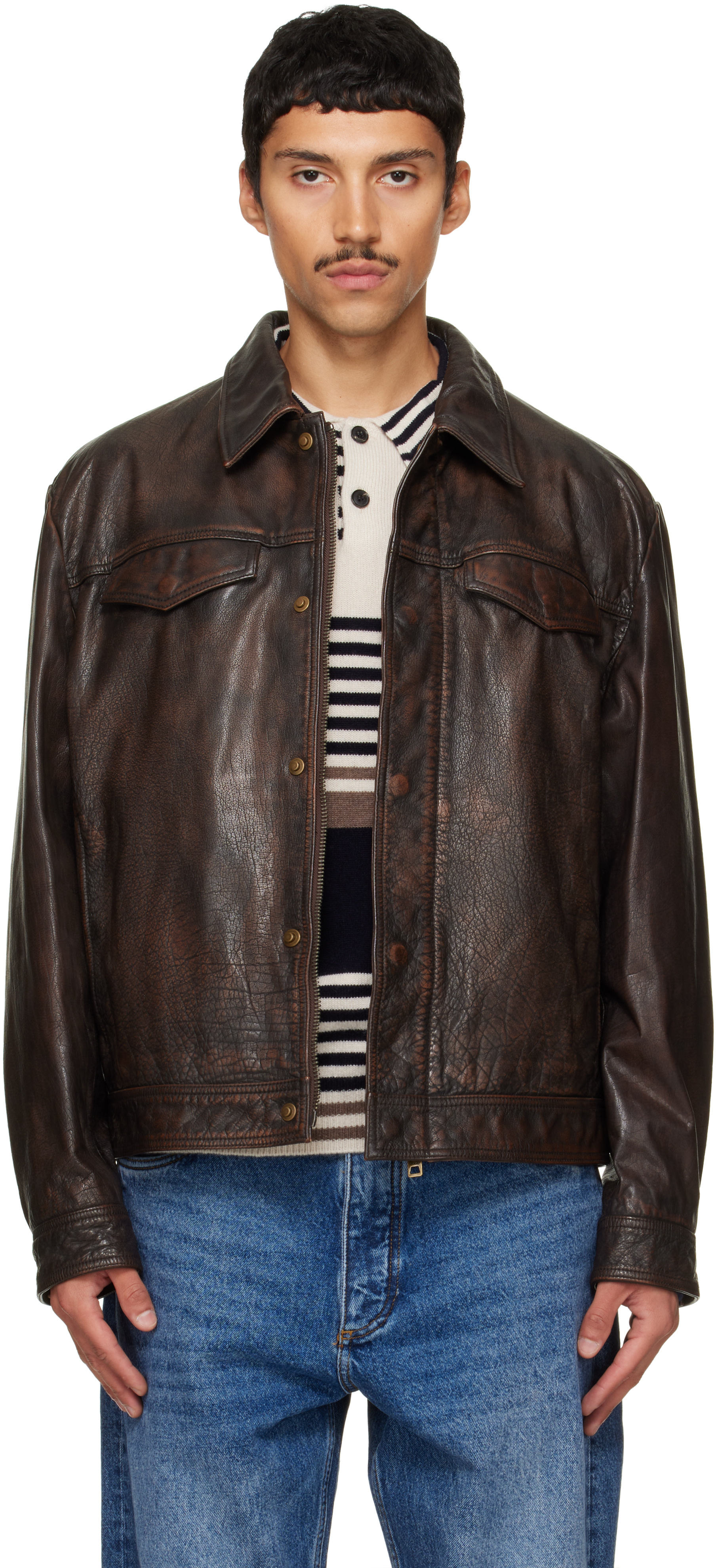 Hugo - Brown Regular-Fit Leather Jacket