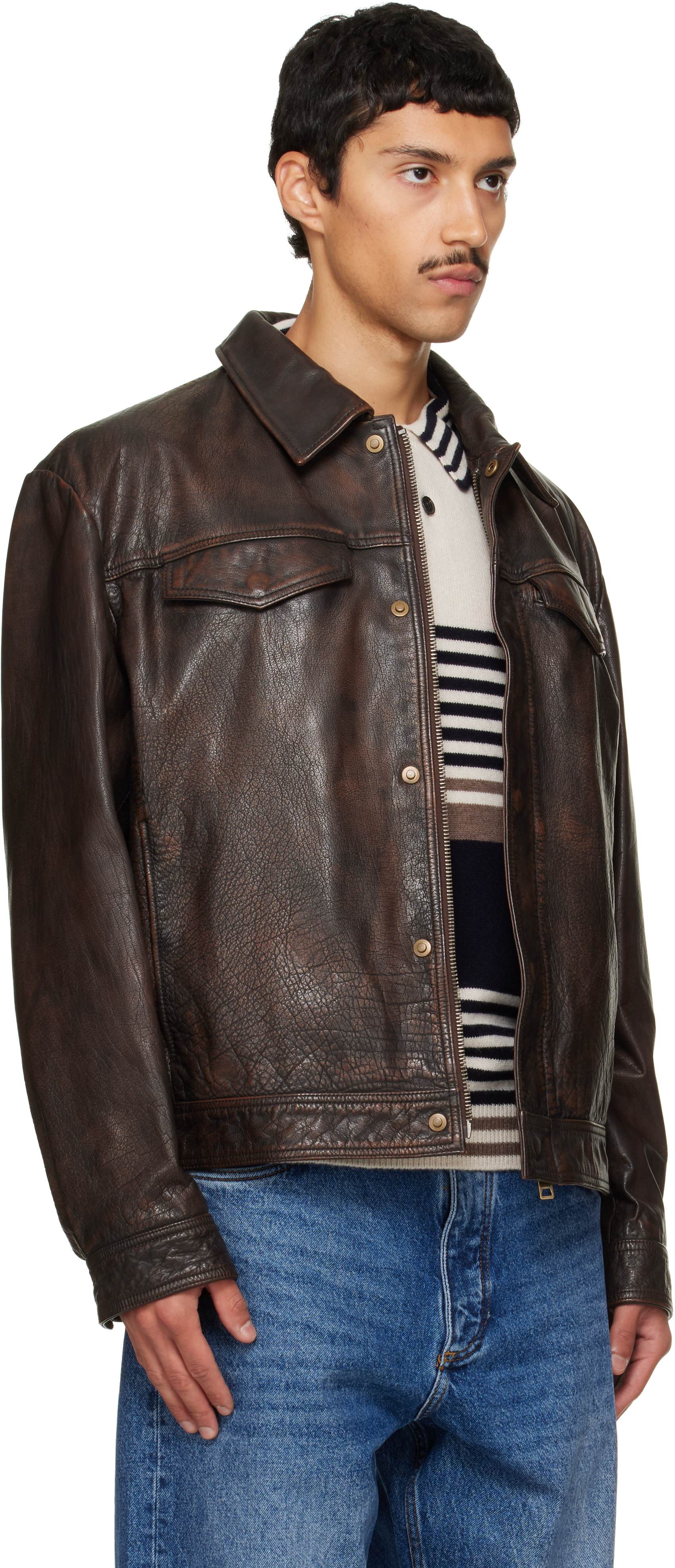 Hugo - Brown Regular-Fit Leather Jacket