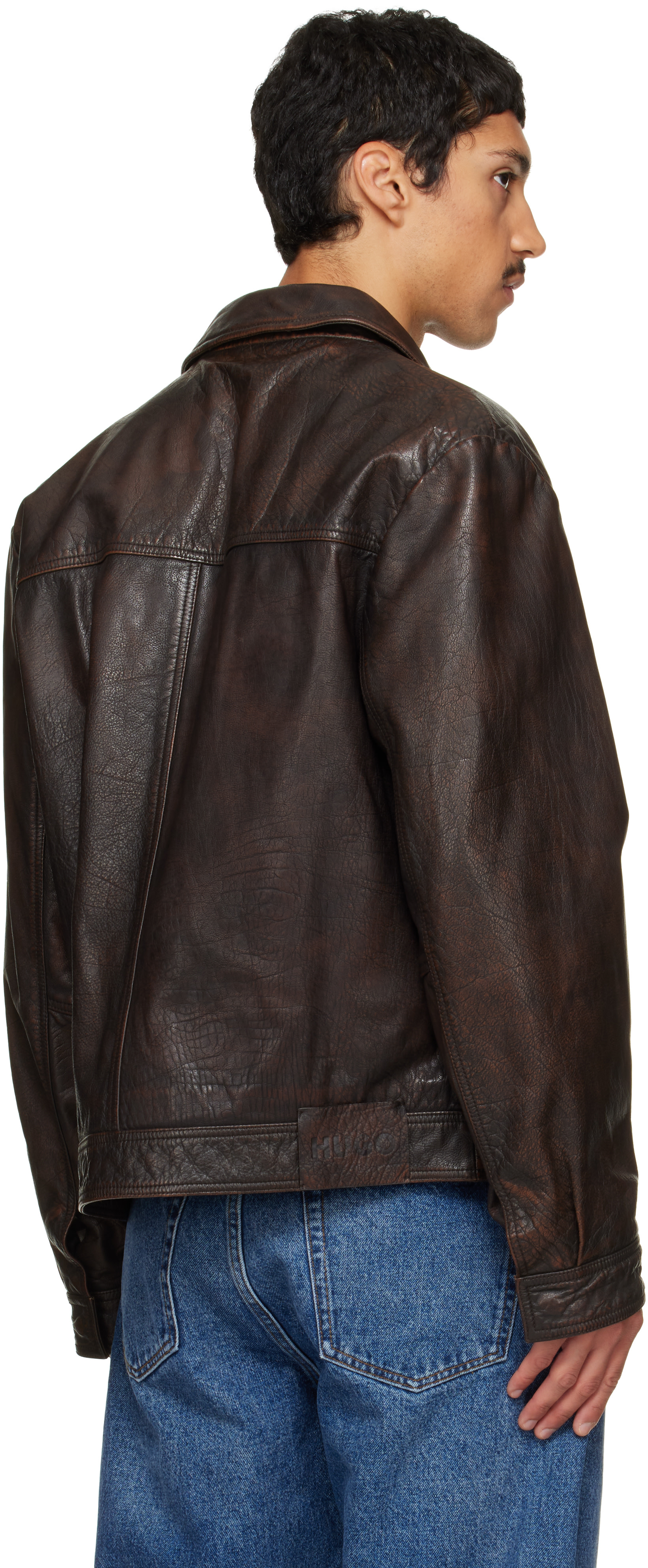 Hugo - Brown Regular-Fit Leather Jacket
