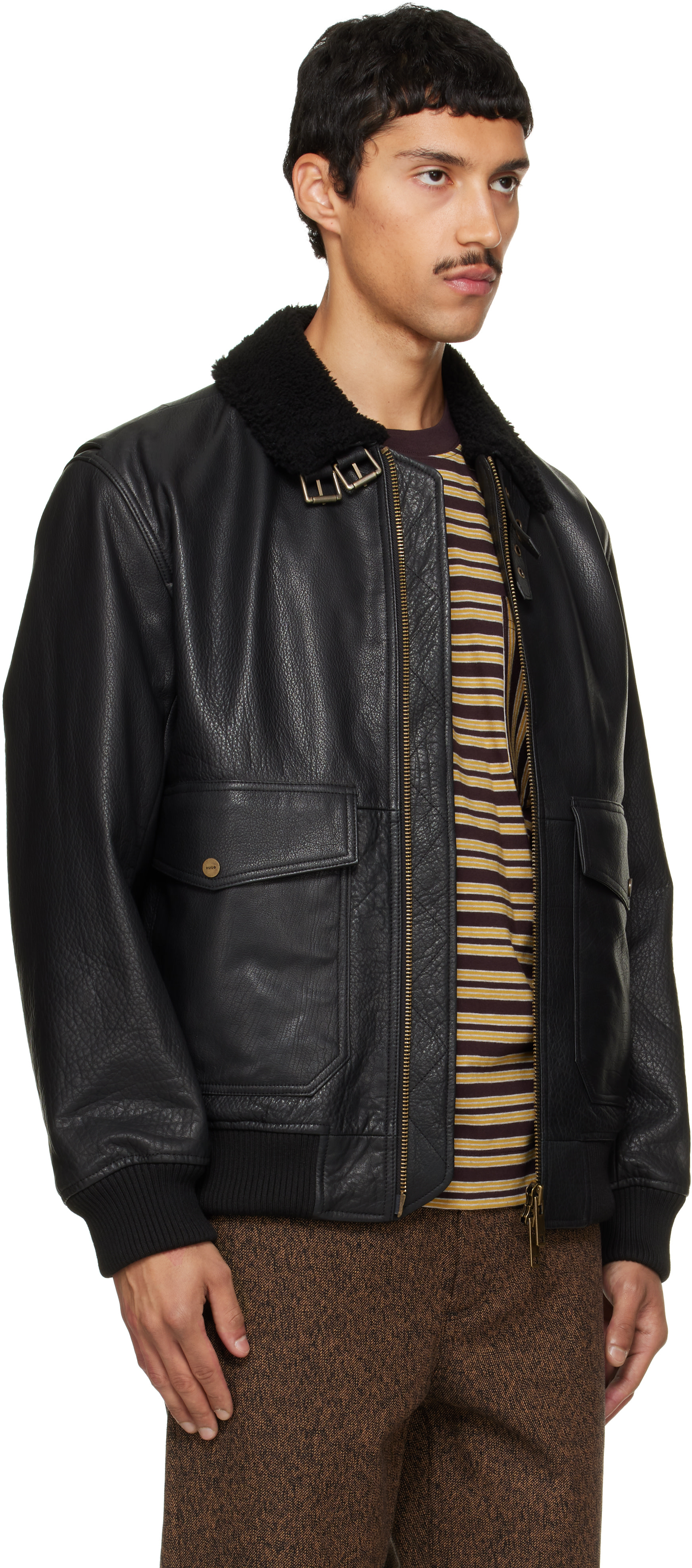 Hugo - Black Leather Aviator Jacket