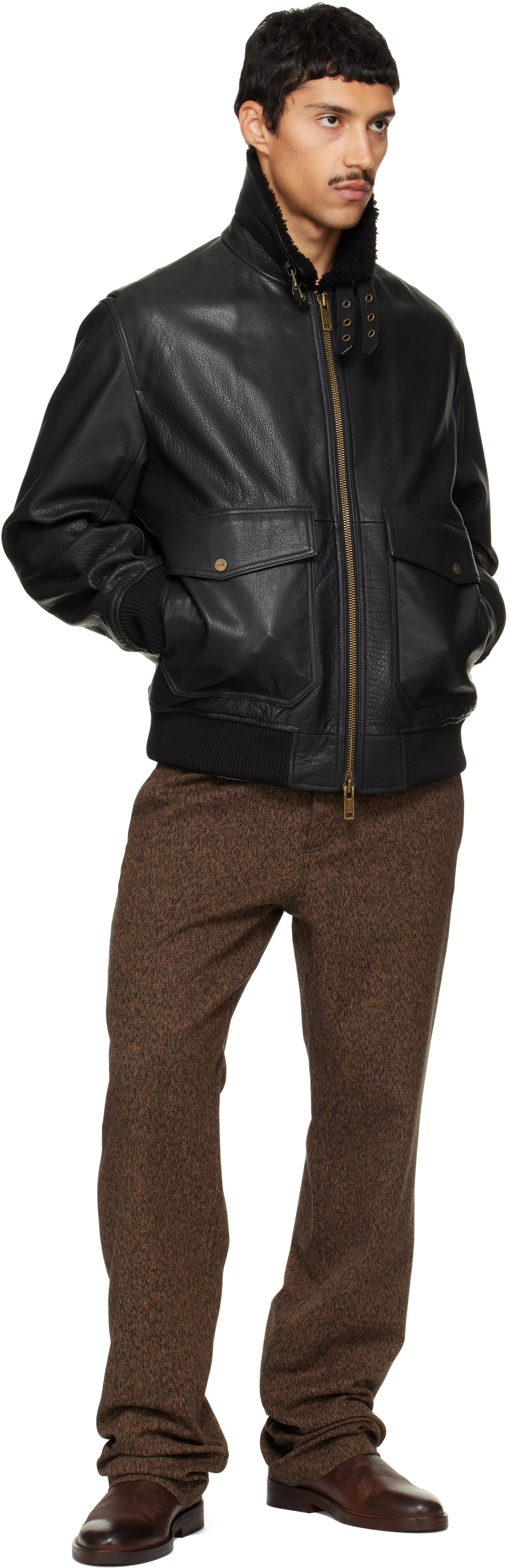Hugo - Black Leather Aviator Jacket