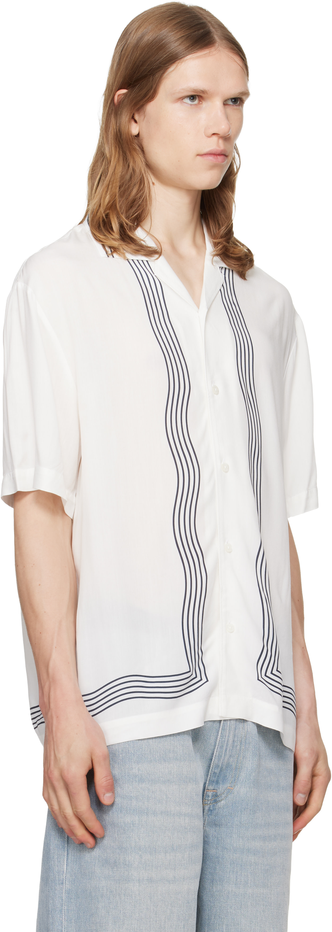 Hugo - White Camp Collar Oversized-Fit Printed Shirt
