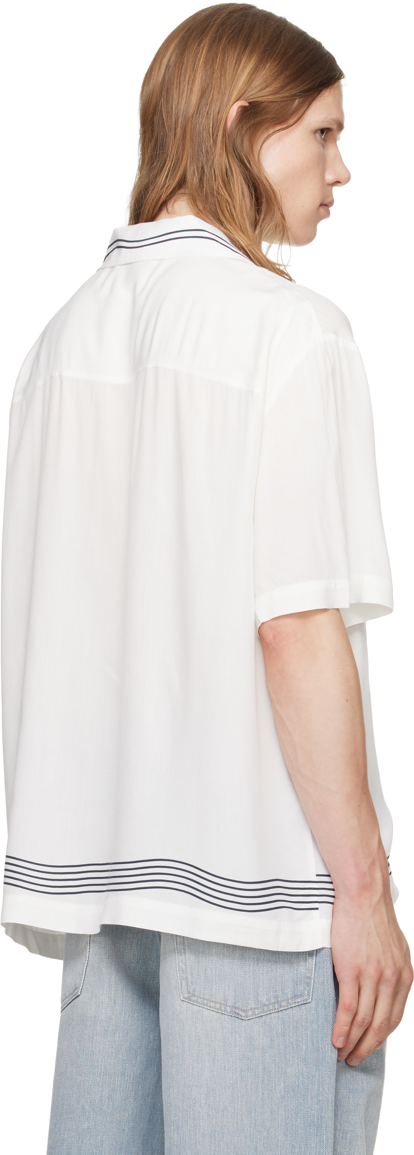 Hugo - White Camp Collar Oversized-Fit Printed Shirt
