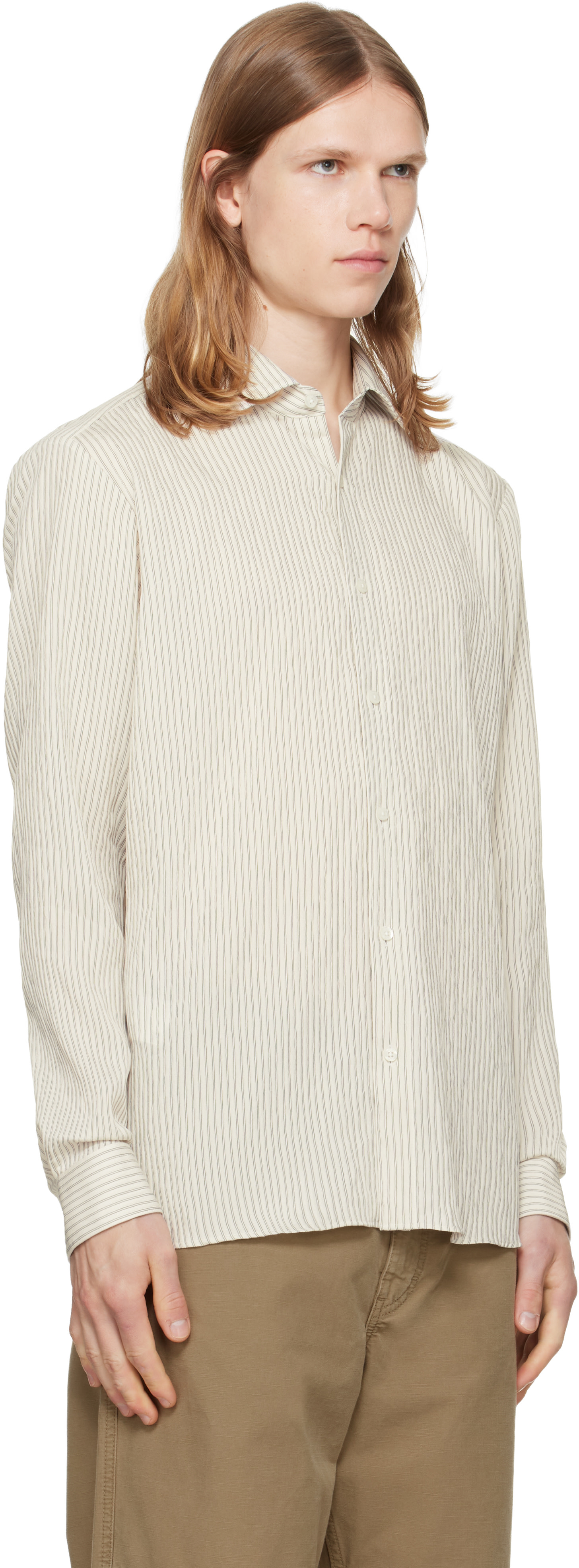 Hugo - Beige Striped Seersucker Modern-Fit Shirt