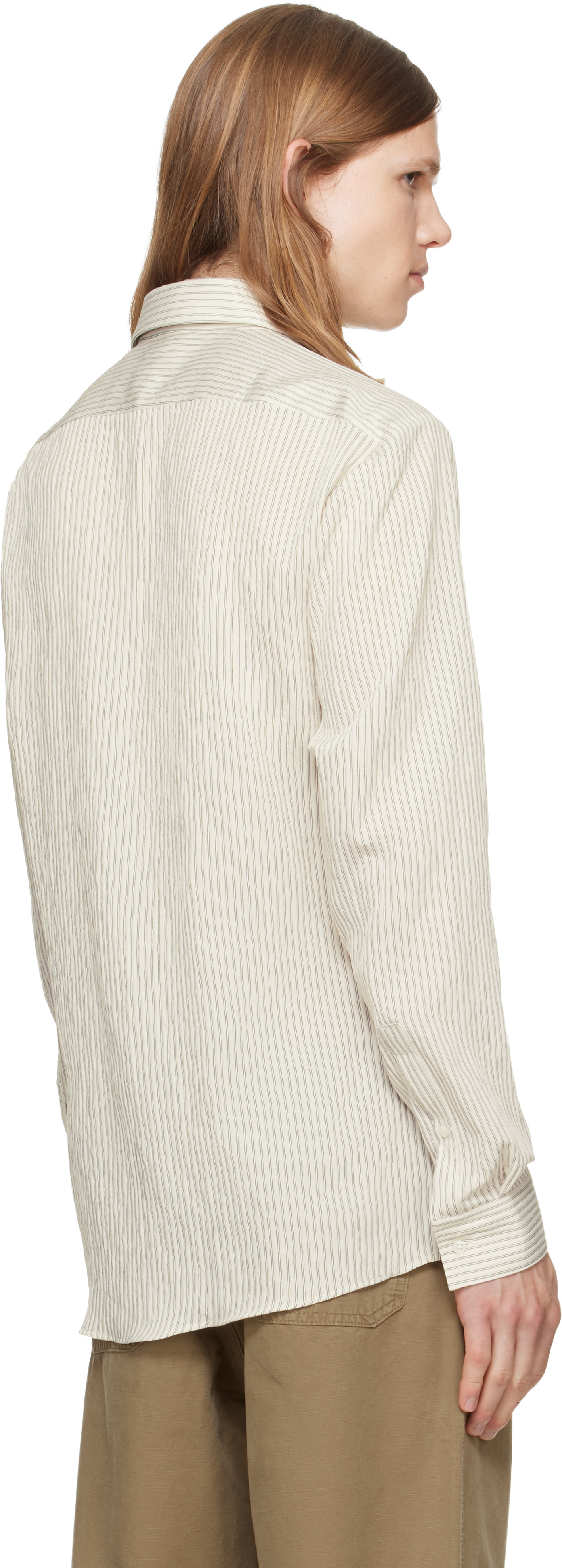 Hugo - Beige Striped Seersucker Modern-Fit Shirt