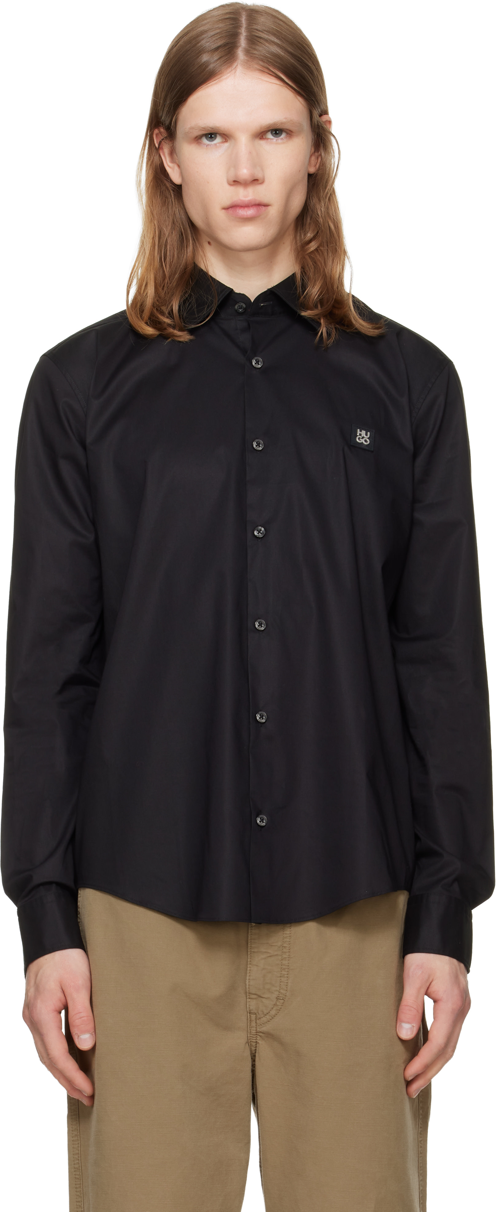 mens hugo boss dress shirt BOSS Printed slim-fit shirt in performance-stretch jersey, Men, Size: 17, light beige
