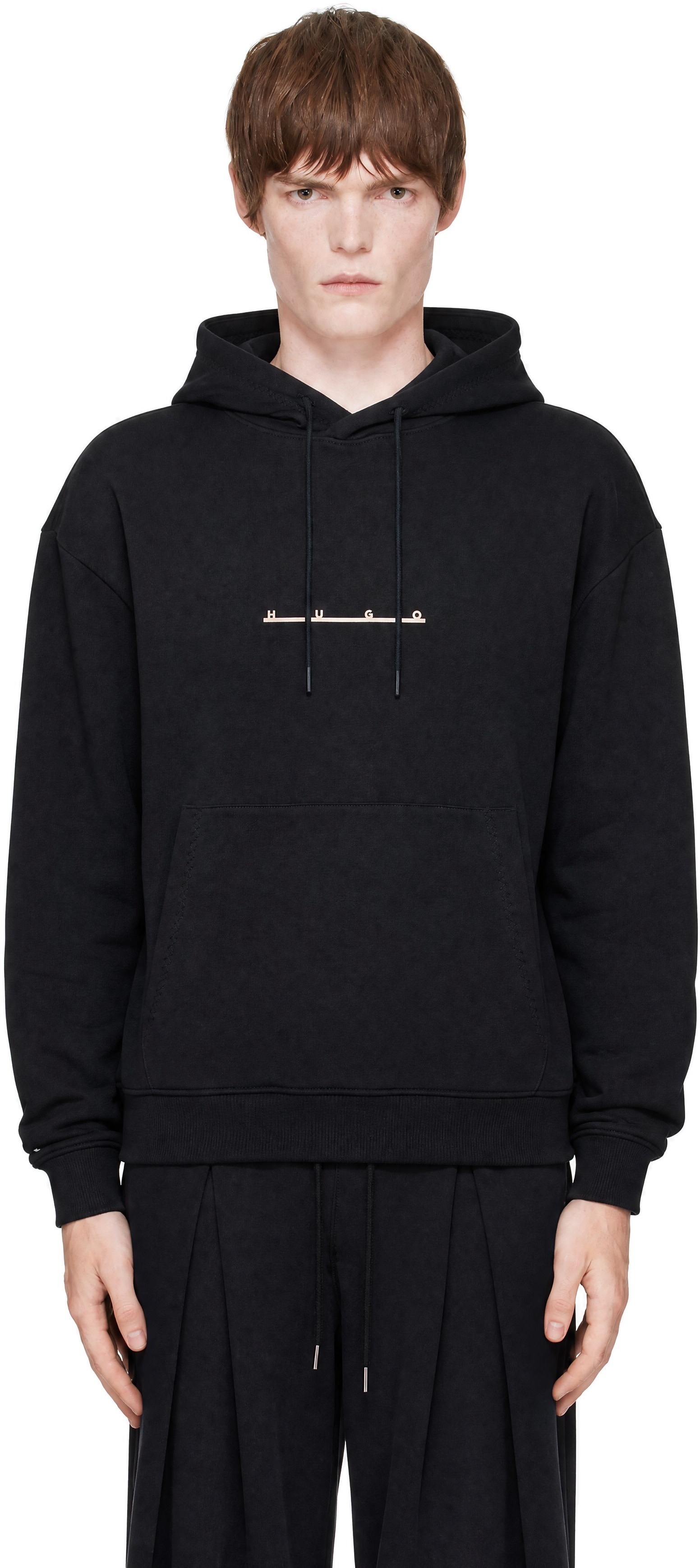 Hugo - Pull à capuche noir à logo imprimé