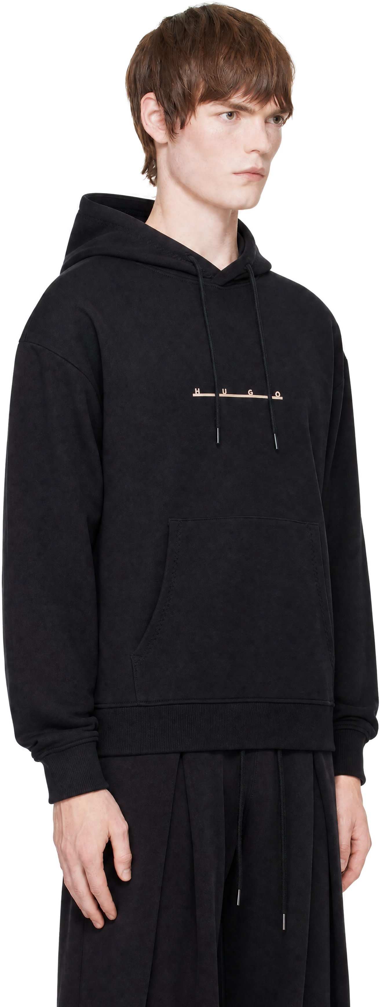 Hugo - Pull à capuche noir à logo imprimé