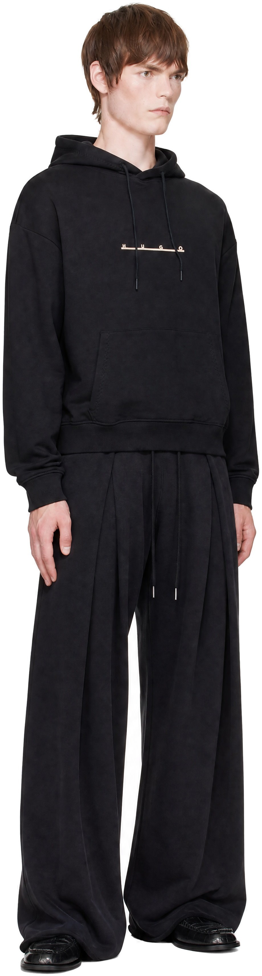 Hugo - Pull à capuche noir à logo imprimé