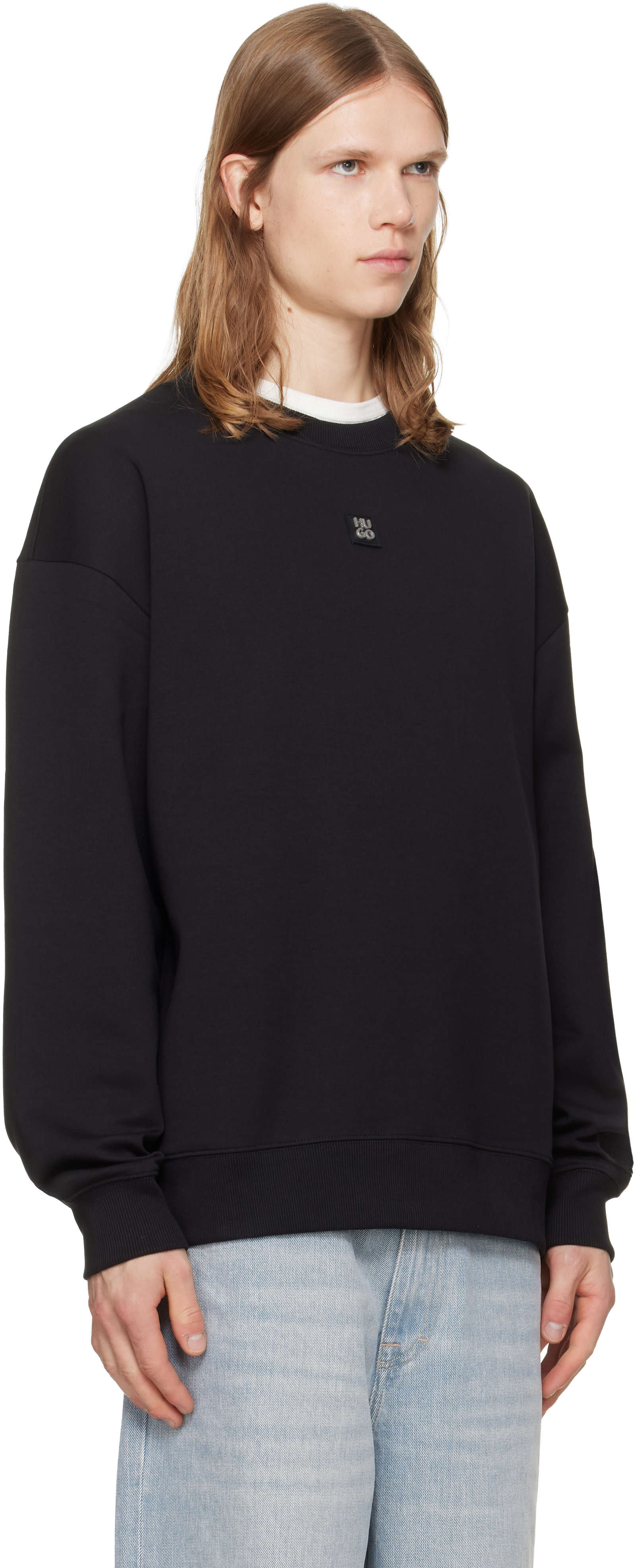 Hugo - Black Stacked-Logo Badge Cotton-Blend Sweatshirt