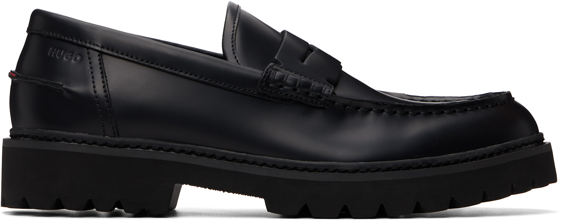 Hugo - Black Embossed-Logo Loafers