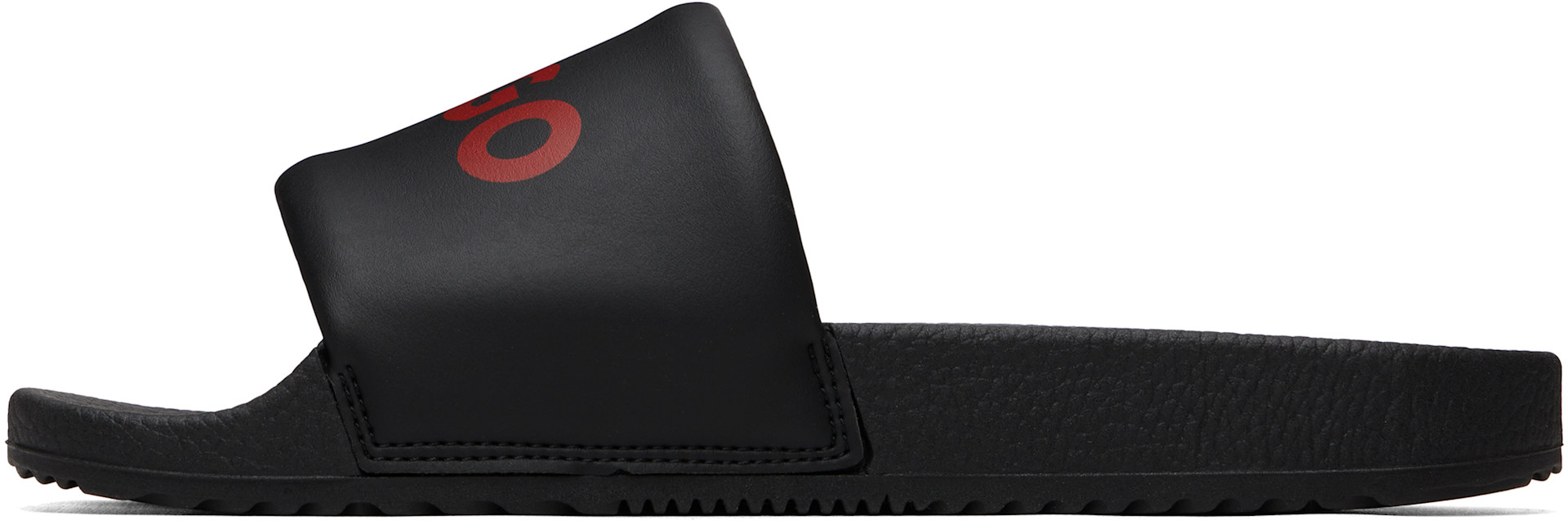 HUGO BOSS スリップオン エスパドリーユ モノグラムアウトソール 41 Hugo: Black Padded Strap & Contrast Logo Slide Sandals | SSENSE Canada