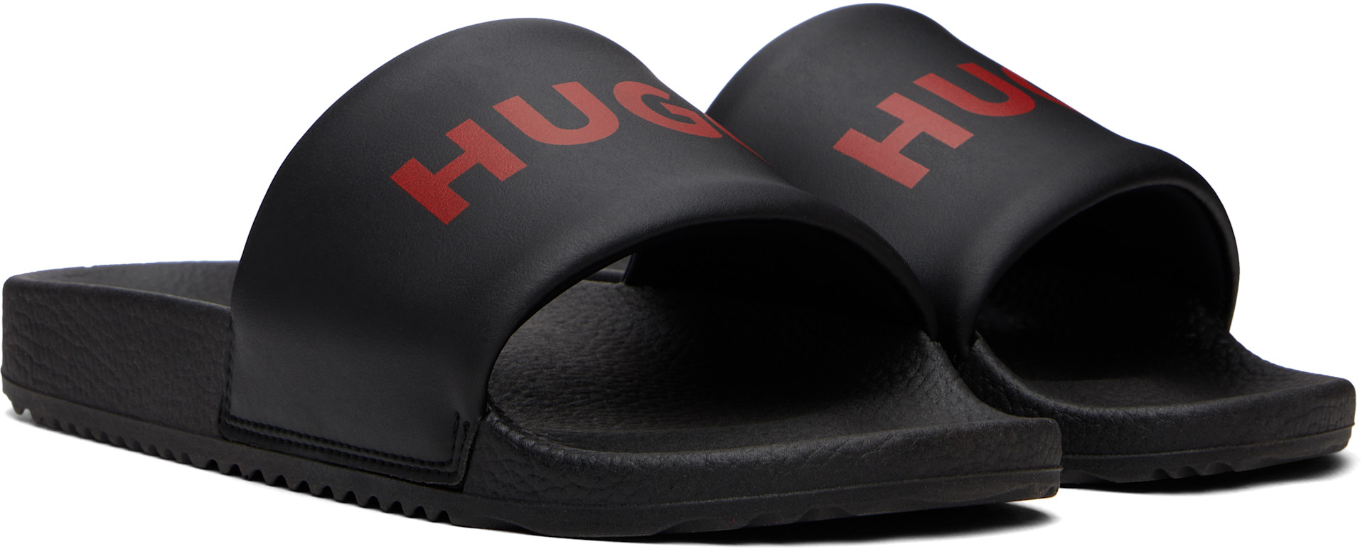 HUGO BOSS スリップオン エスパドリーユ モノグラムアウトソール 41 Hugo: Black Padded Strap & Contrast Logo Slide Sandals | SSENSE Canada