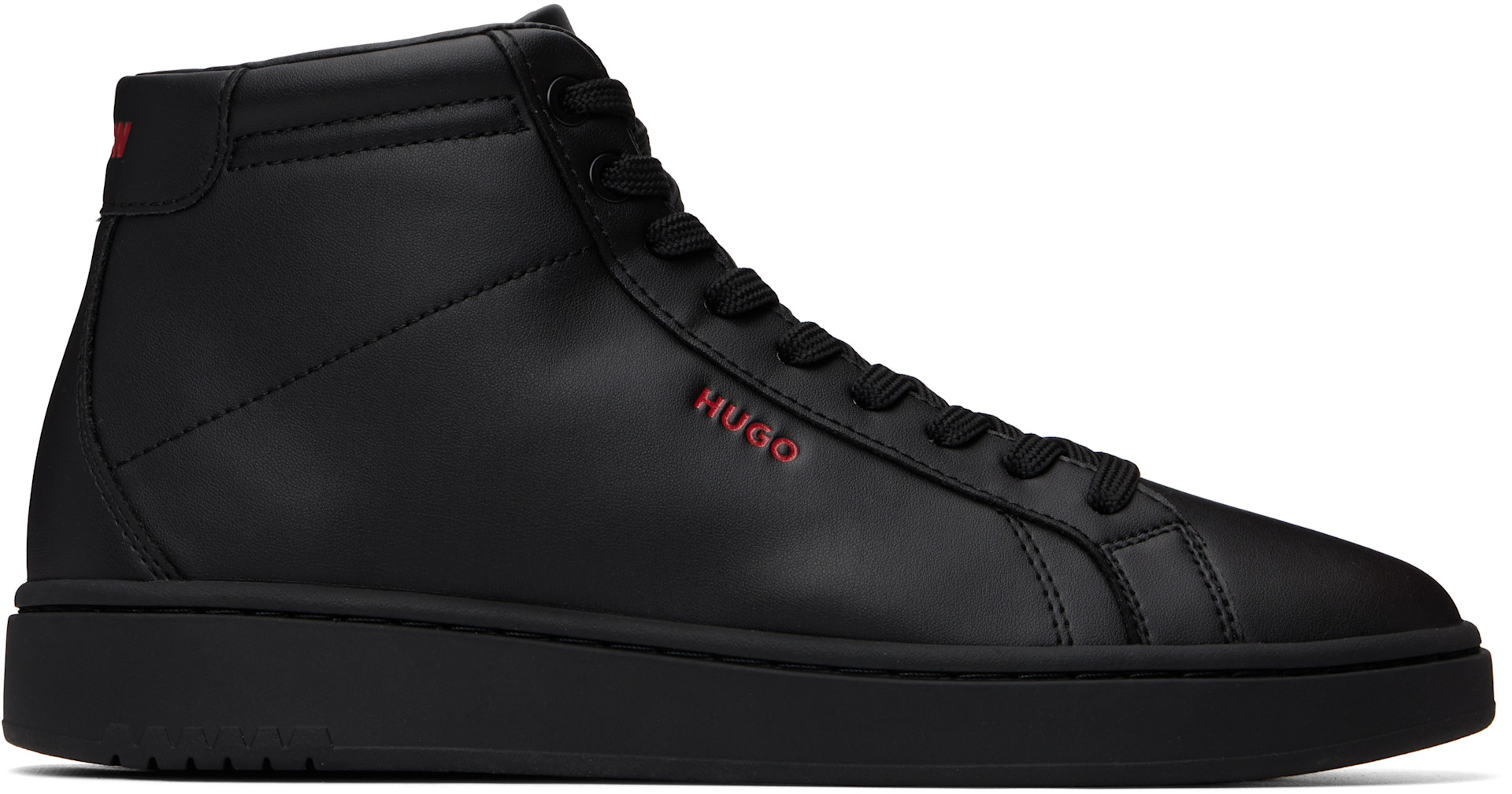 Hugo - Black Faux-Leather High-Top Sneakers