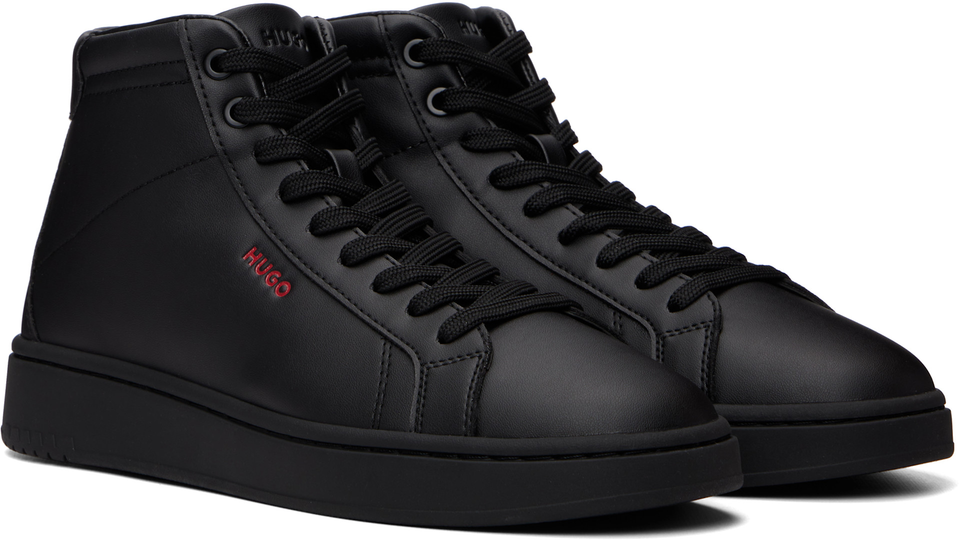 Hugo - Black Faux-Leather High-Top Sneakers
