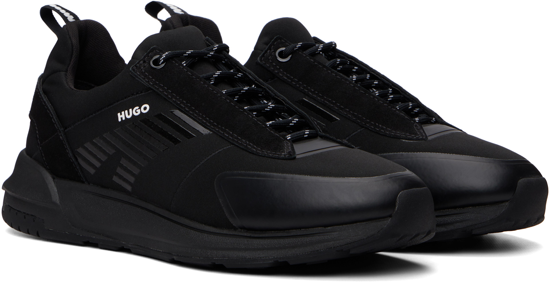 Hugo - Black Printed-Logo Sneakers