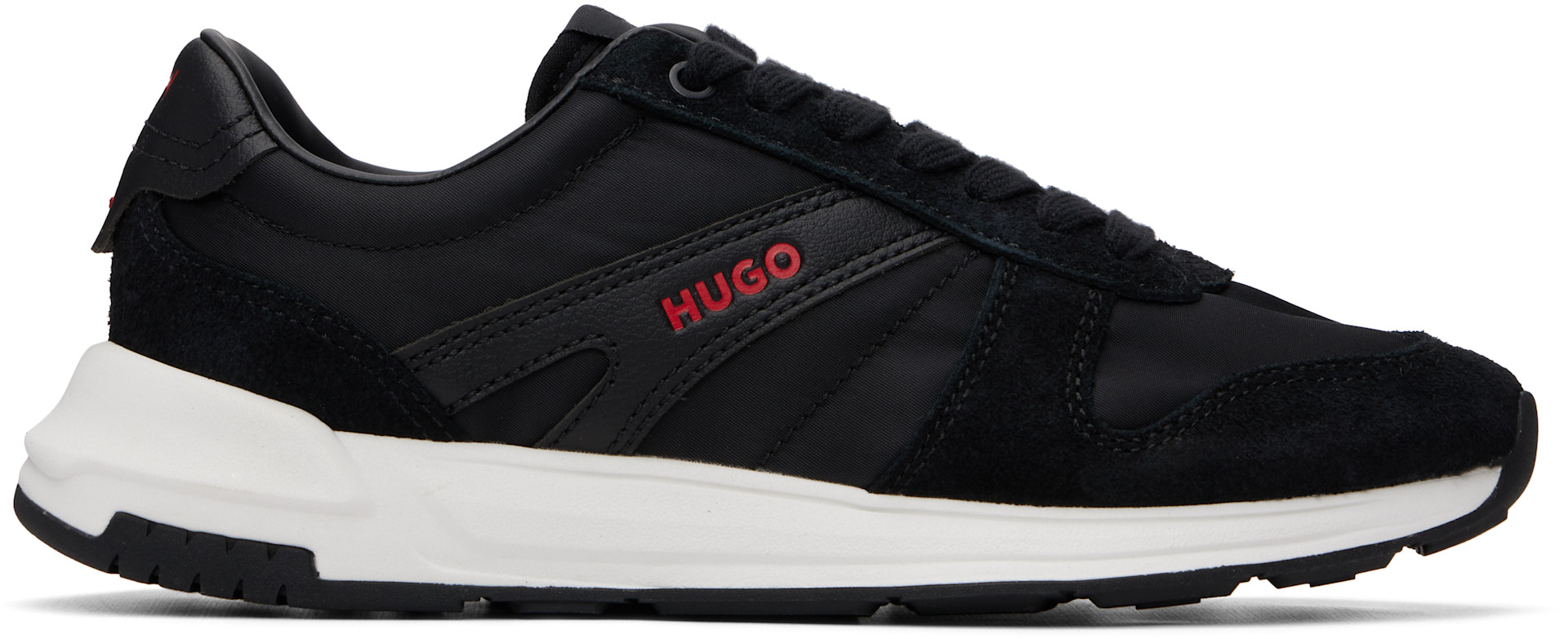 Hugo - Black Logo Detail Suede-Trim Sneakers