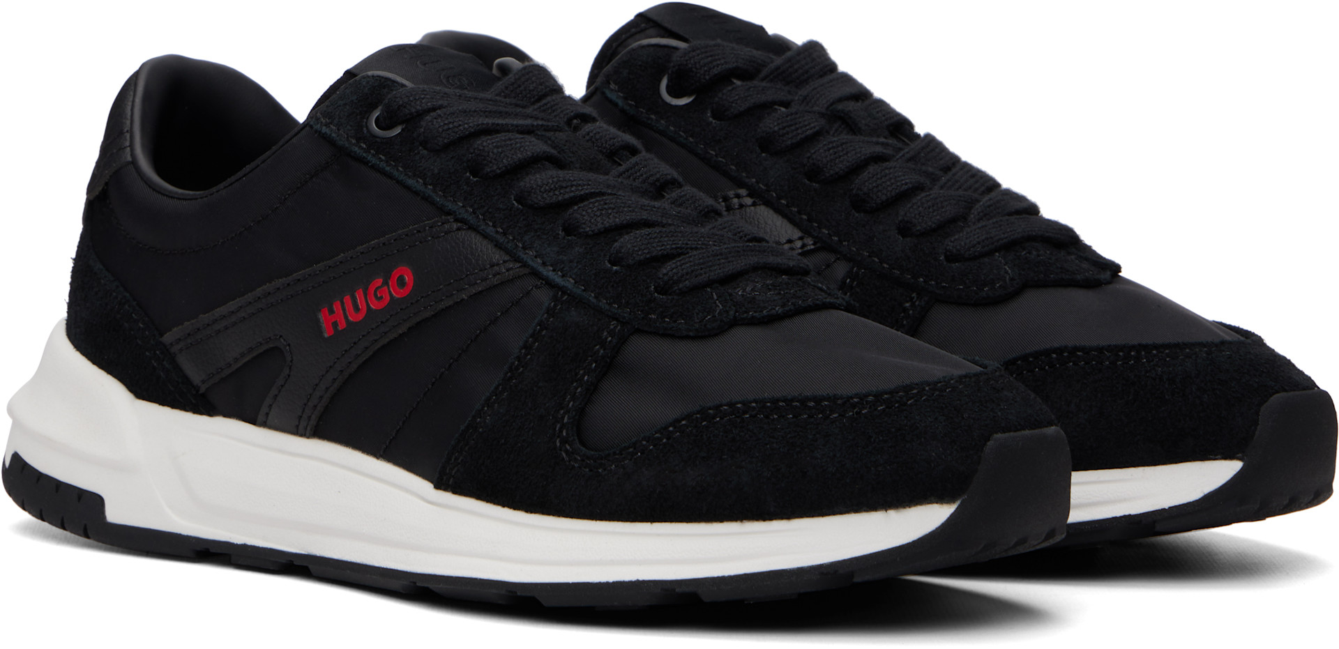 Hugo - Black Logo Detail Suede-Trim Sneakers
