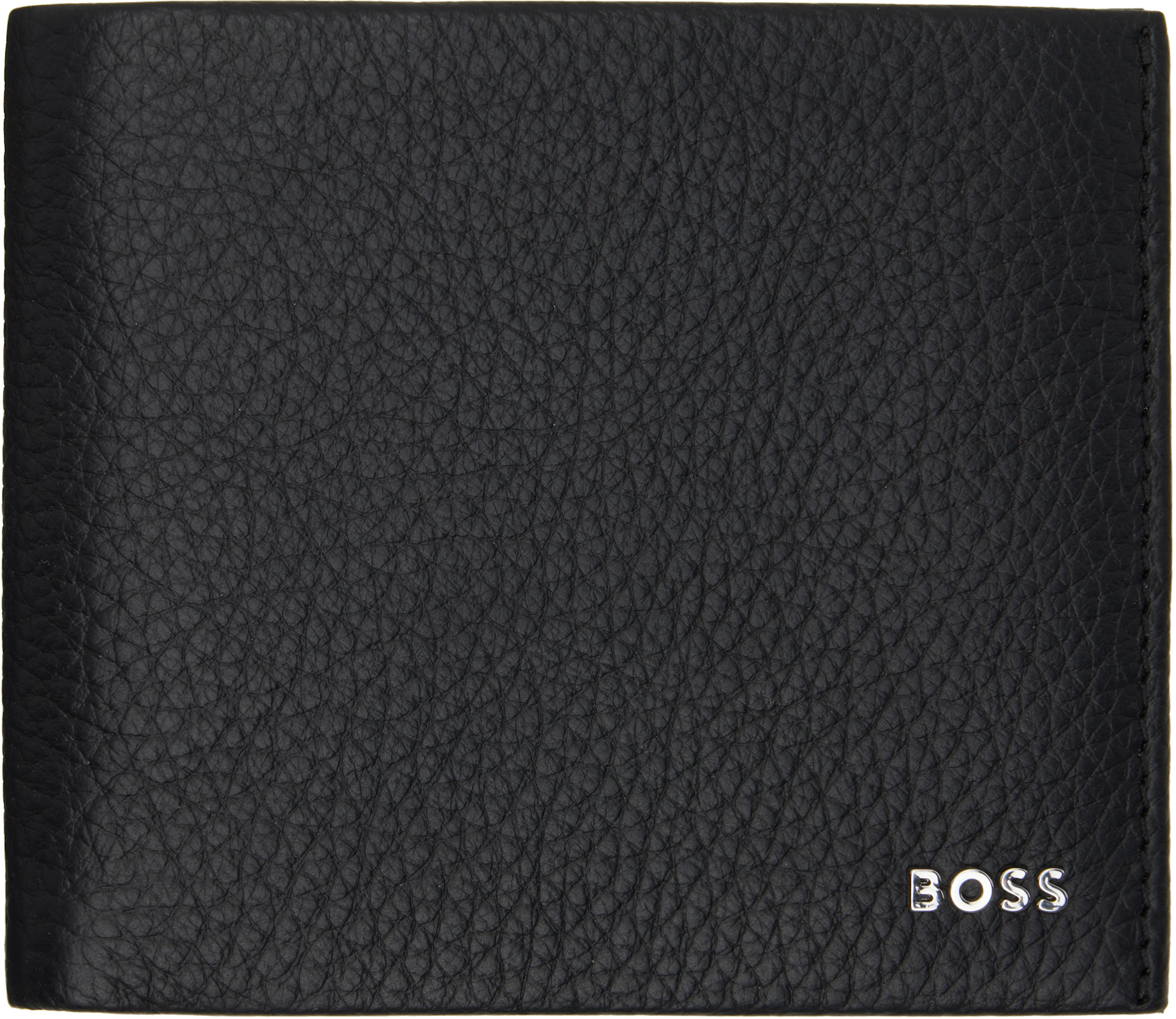 グレインレザー ウォレット レタリングロゴ BOSS: ブラック レタリングロゴ グレインレザー 財布 | SSENSE 日本