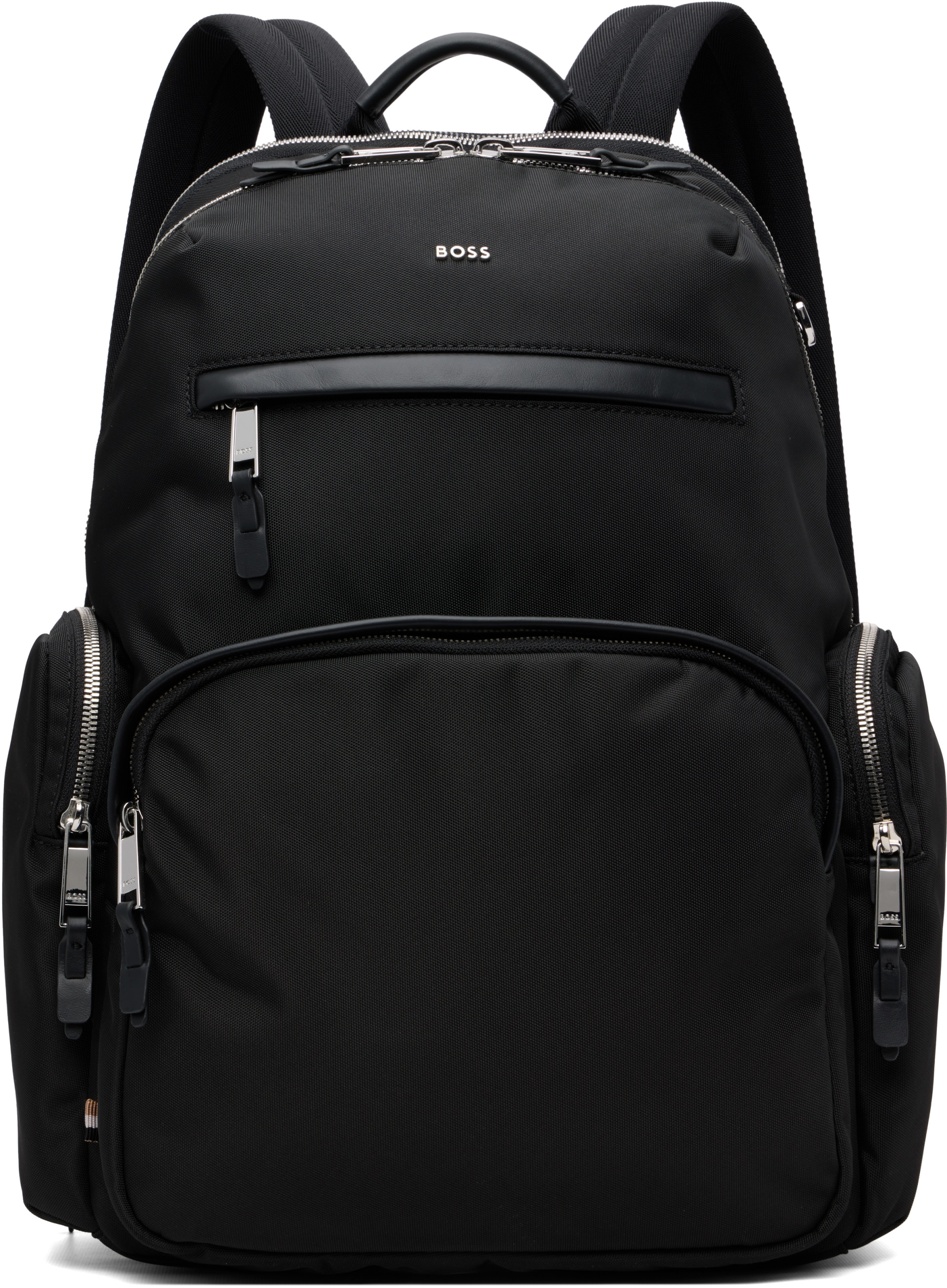 BOSS - Black Multi-Pocket Leather Trim Backpack