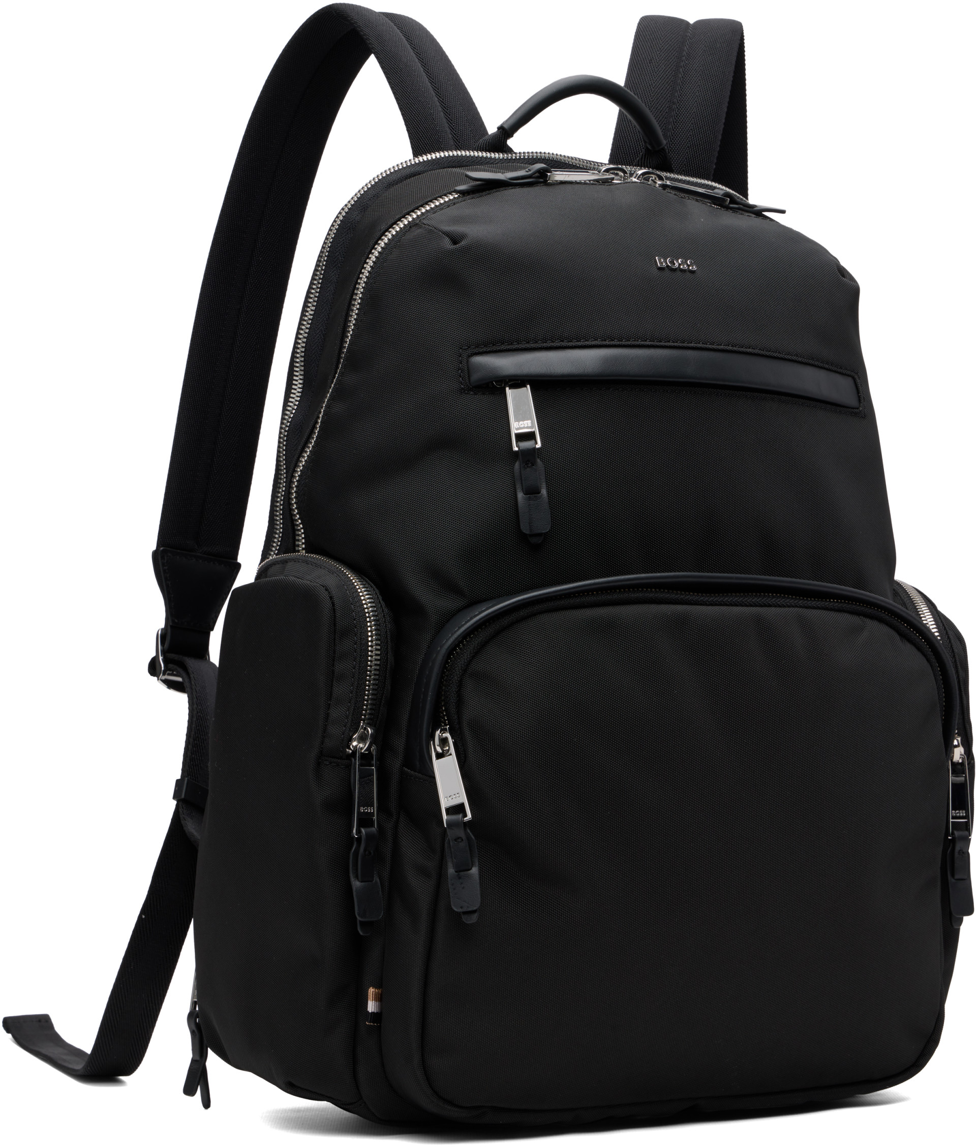 BOSS - Black Multi-Pocket Leather Trim Backpack