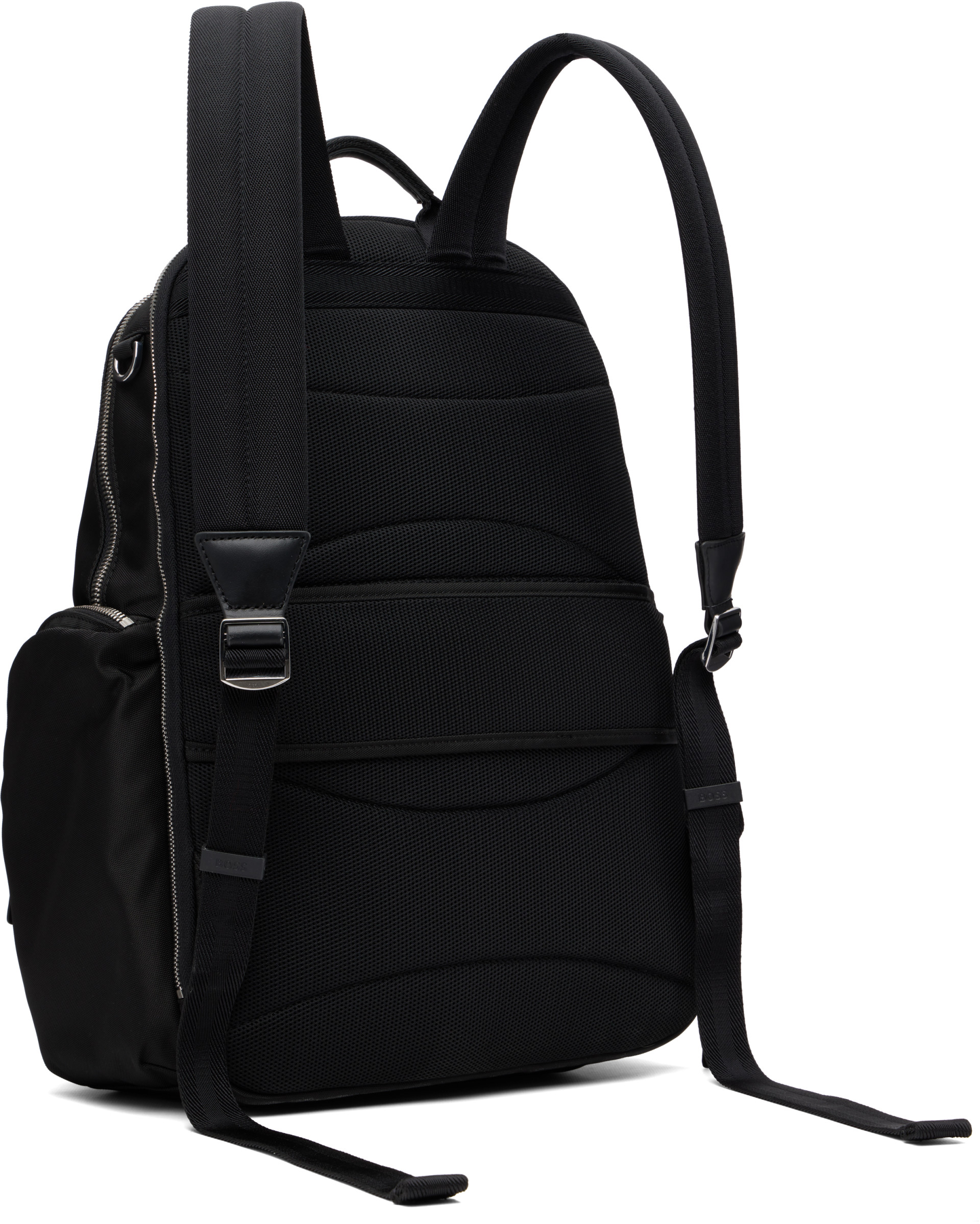 BOSS - Black Multi-Pocket Leather Trim Backpack