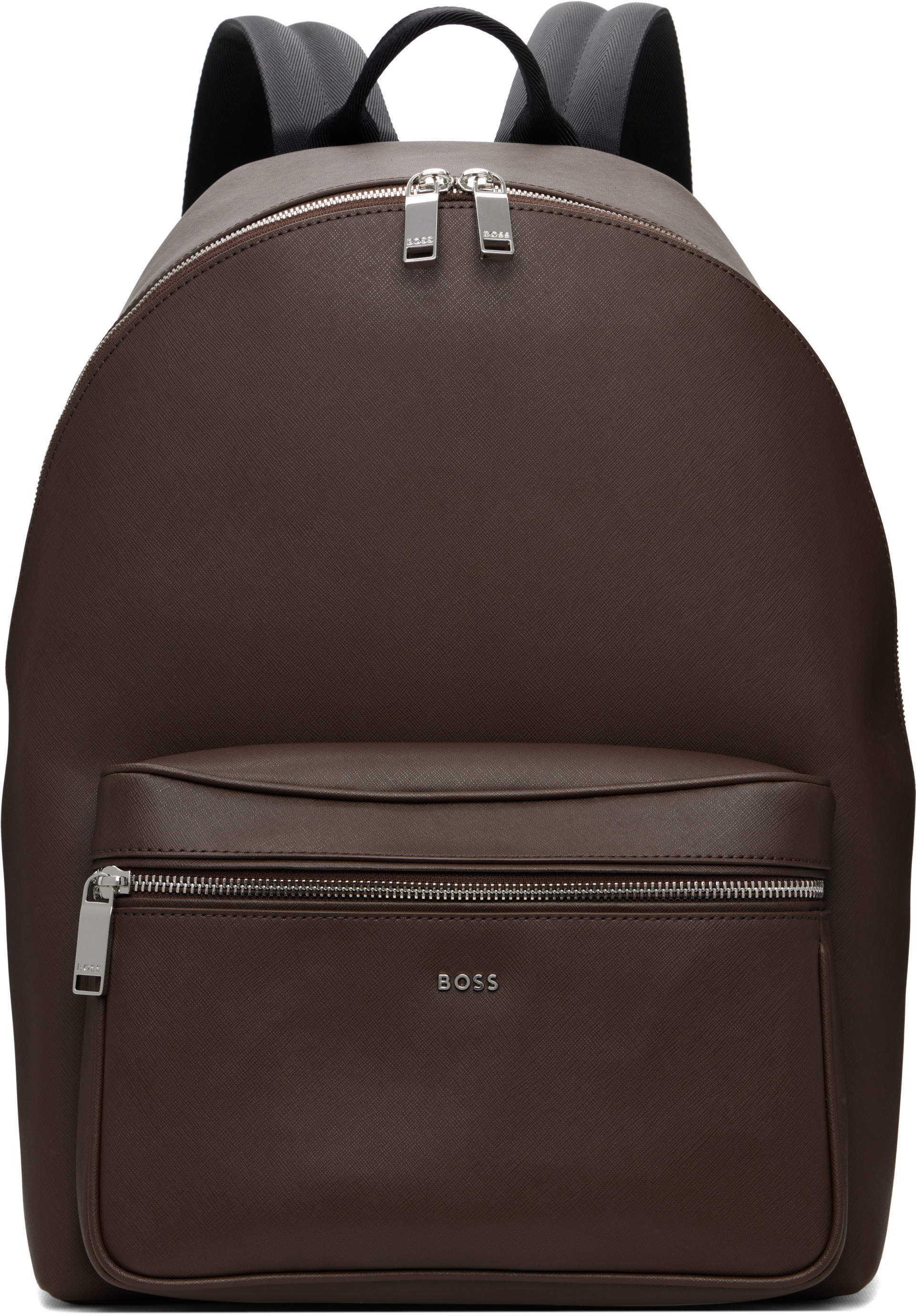 BOSS - Brown Structured Polished Logo Lettering Backpack