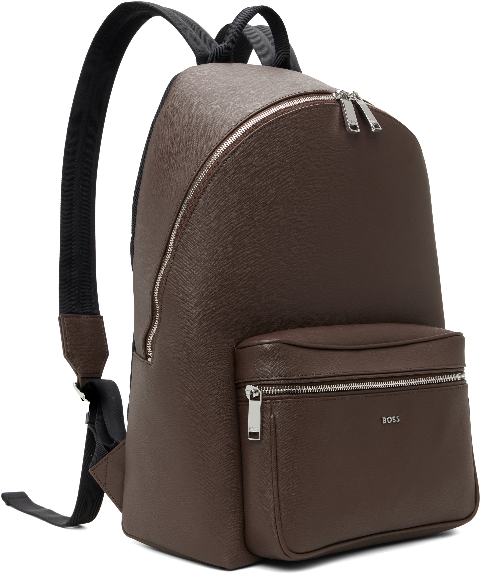 BOSS - Brown Structured Polished Logo Lettering Backpack