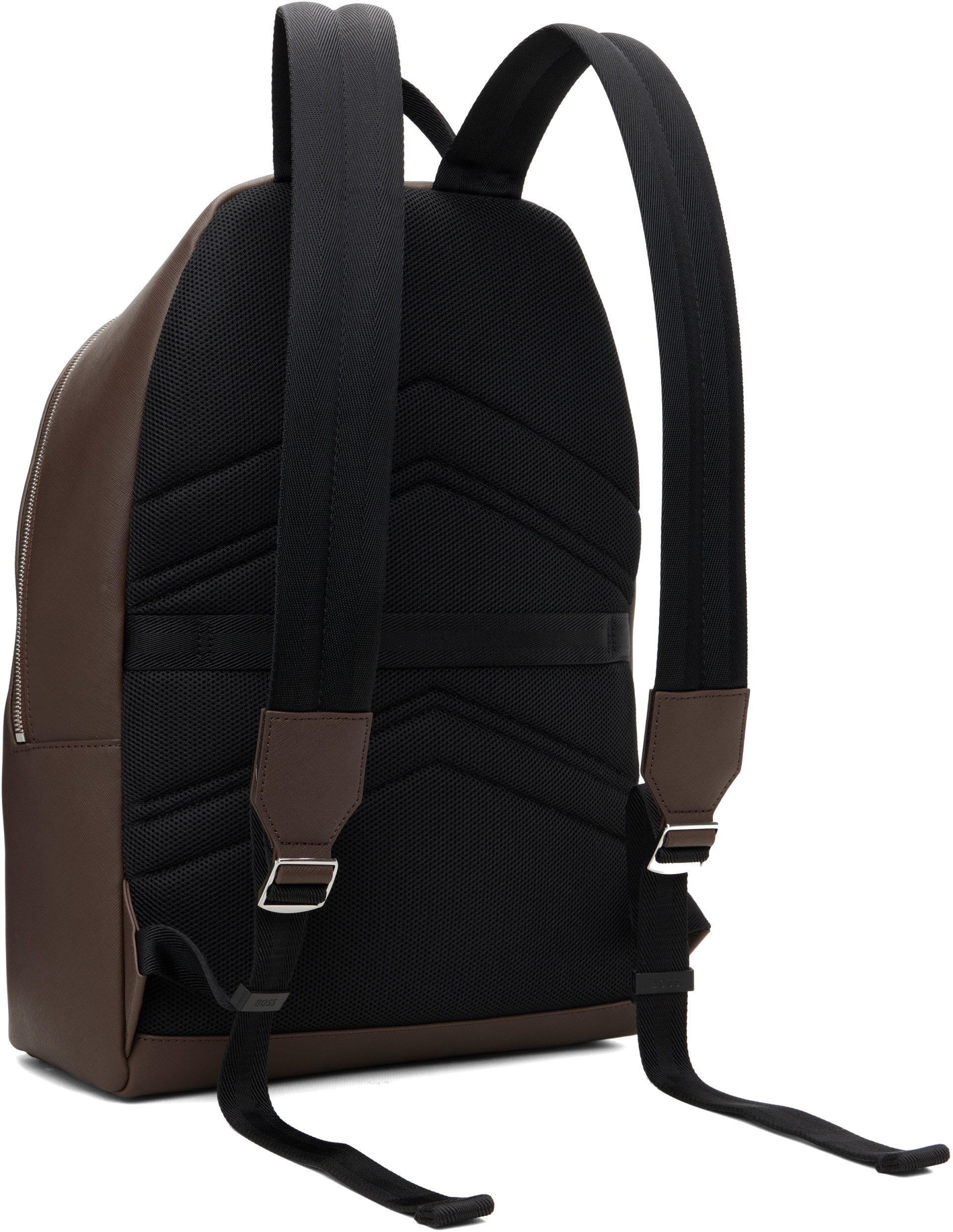 BOSS - Brown Structured Polished Logo Lettering Backpack