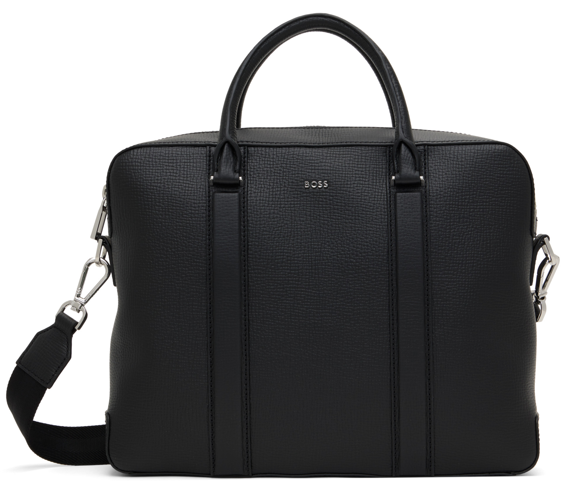 BOSS - Black Structured-Leather Double Handles Document Case