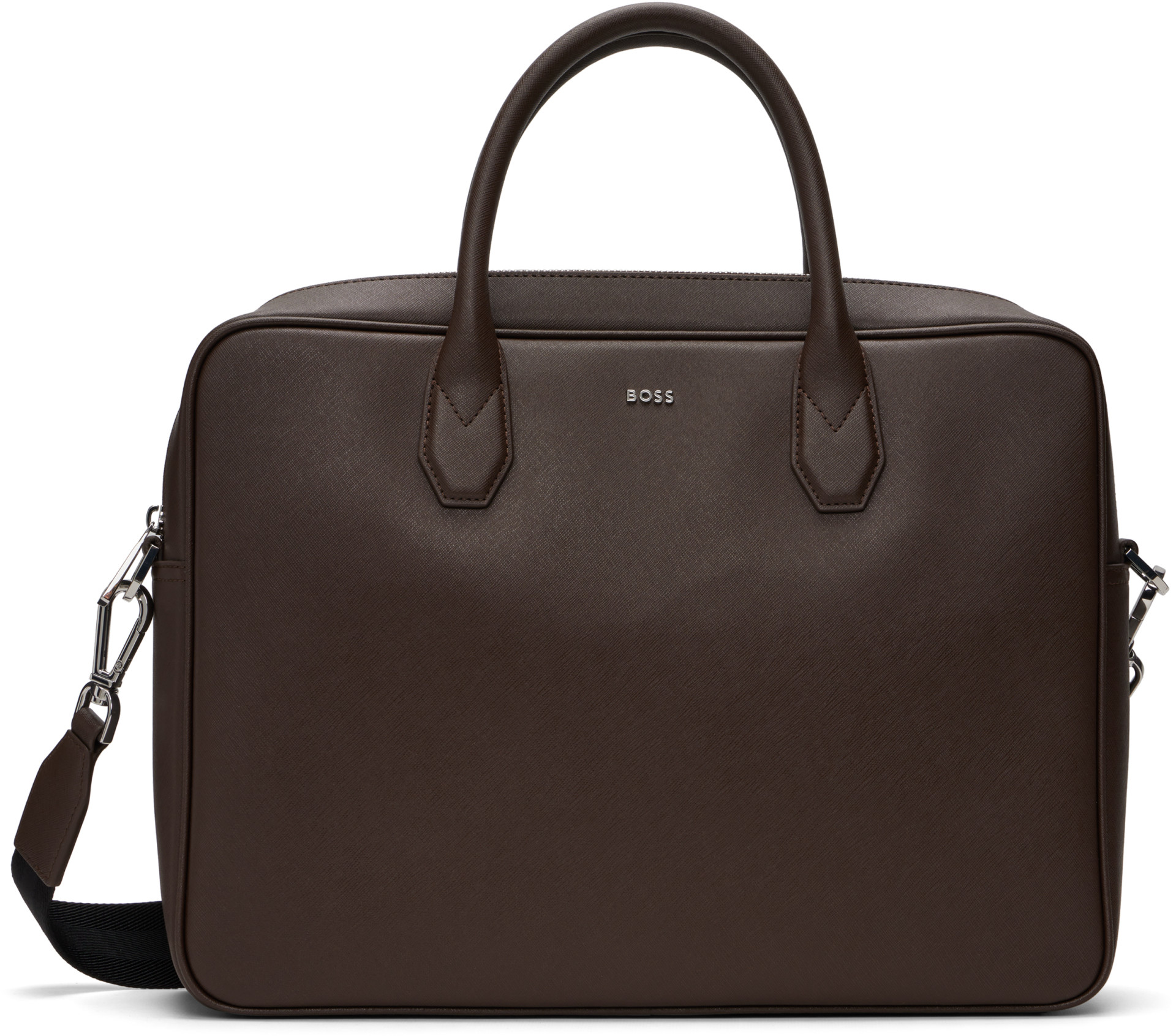 BOSS: Brown Logo Lettering Grained Briefcase | SSENSE