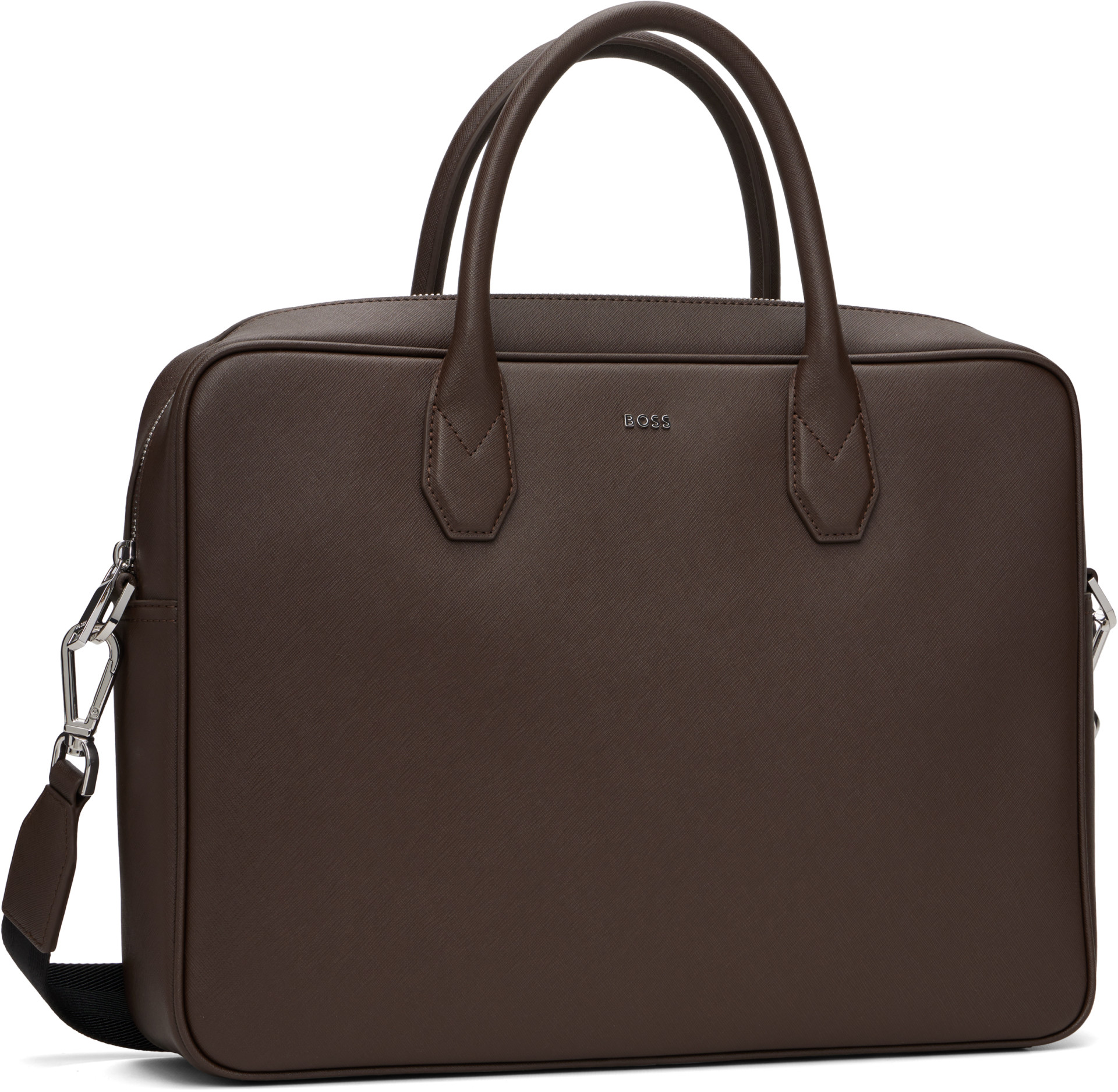 BOSS: Brown Logo Lettering Grained Briefcase | SSENSE