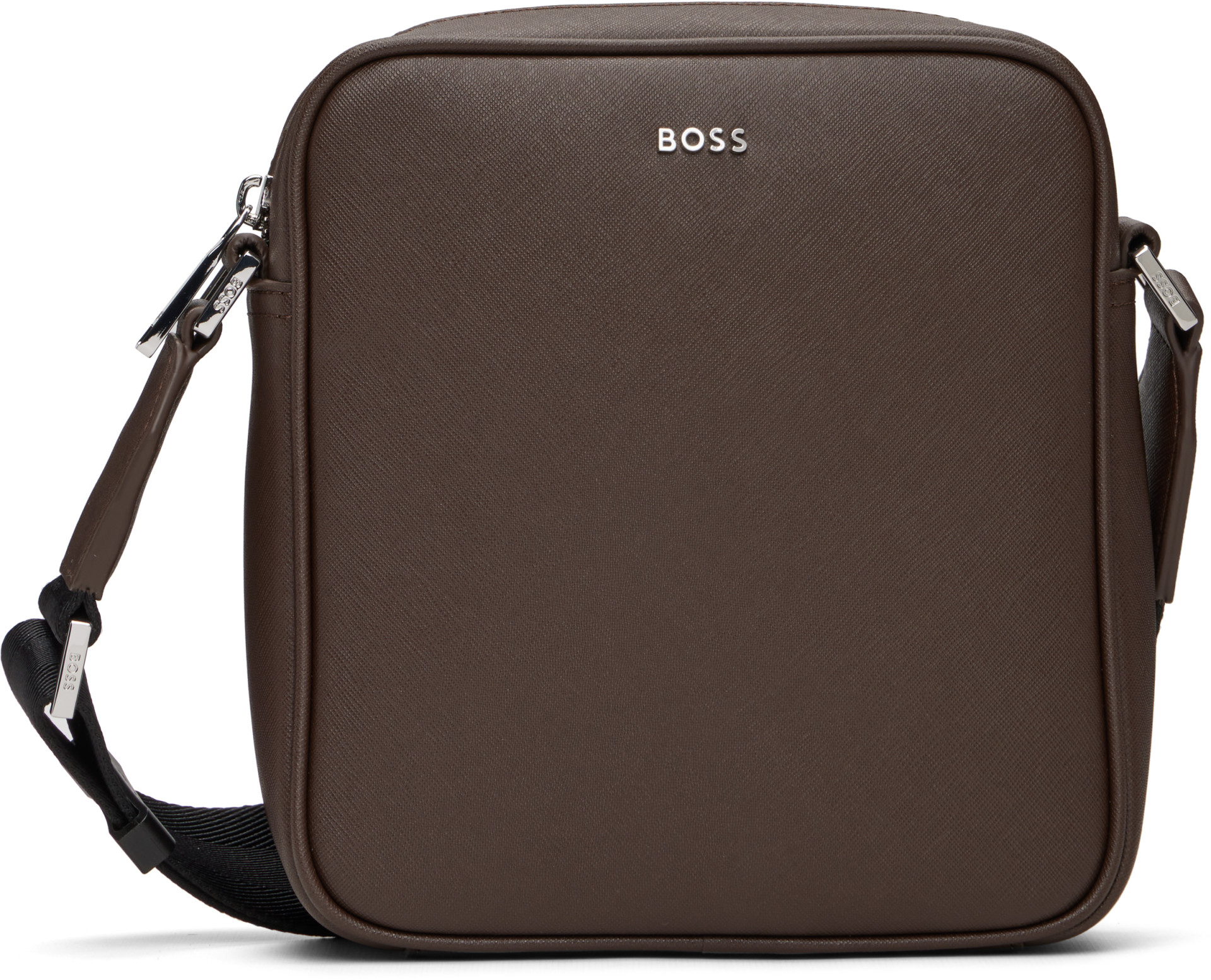 HUGO BOSSダークブラウンブランドロゴ柄 メッセンジャーバッグ BOSS: Brown Logo Lettering Reporter Bag | SSENSE Italy