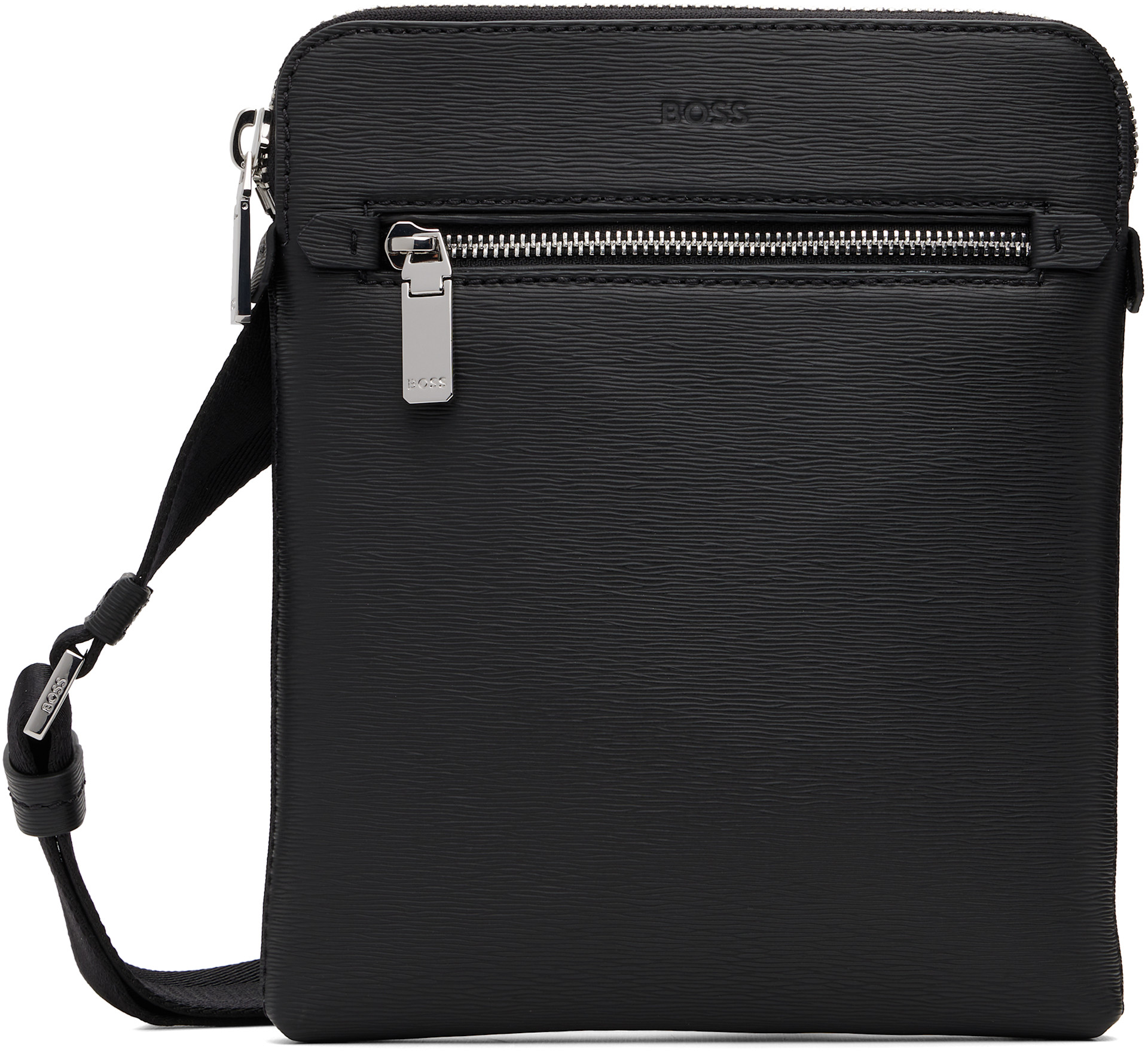 BOSS: Black Leather Embossed Logo Envelope Pouch | SSENSE