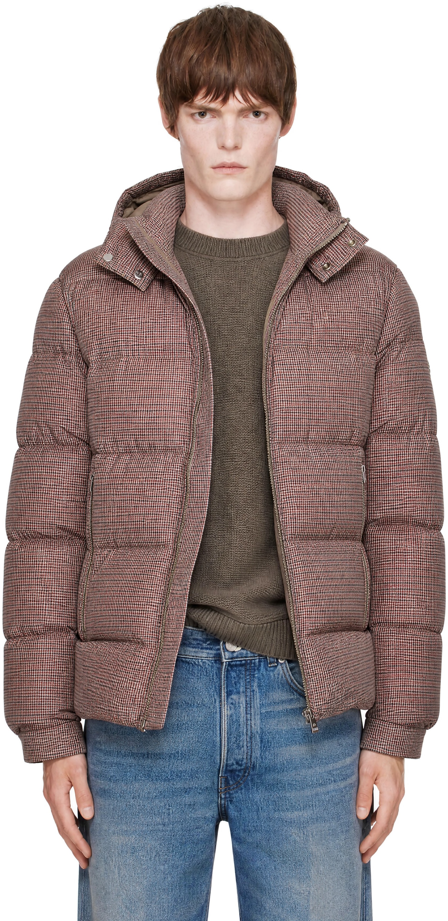 BOSS - Brown Houndstooth Puffer Jacket