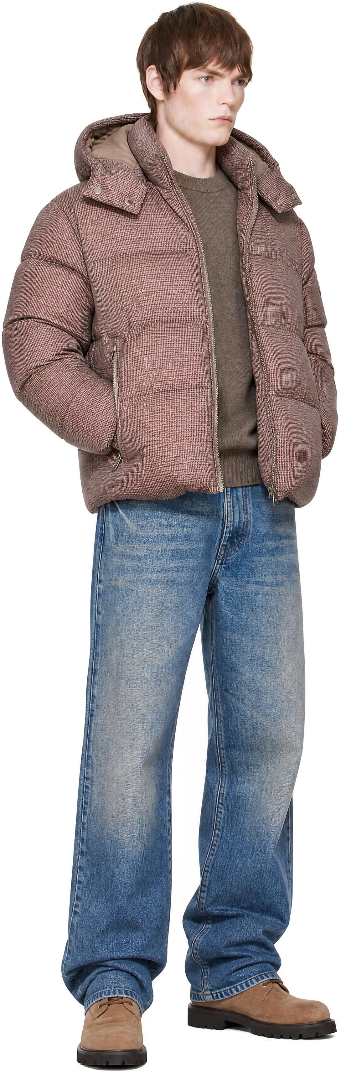 BOSS - Brown Houndstooth Puffer Jacket