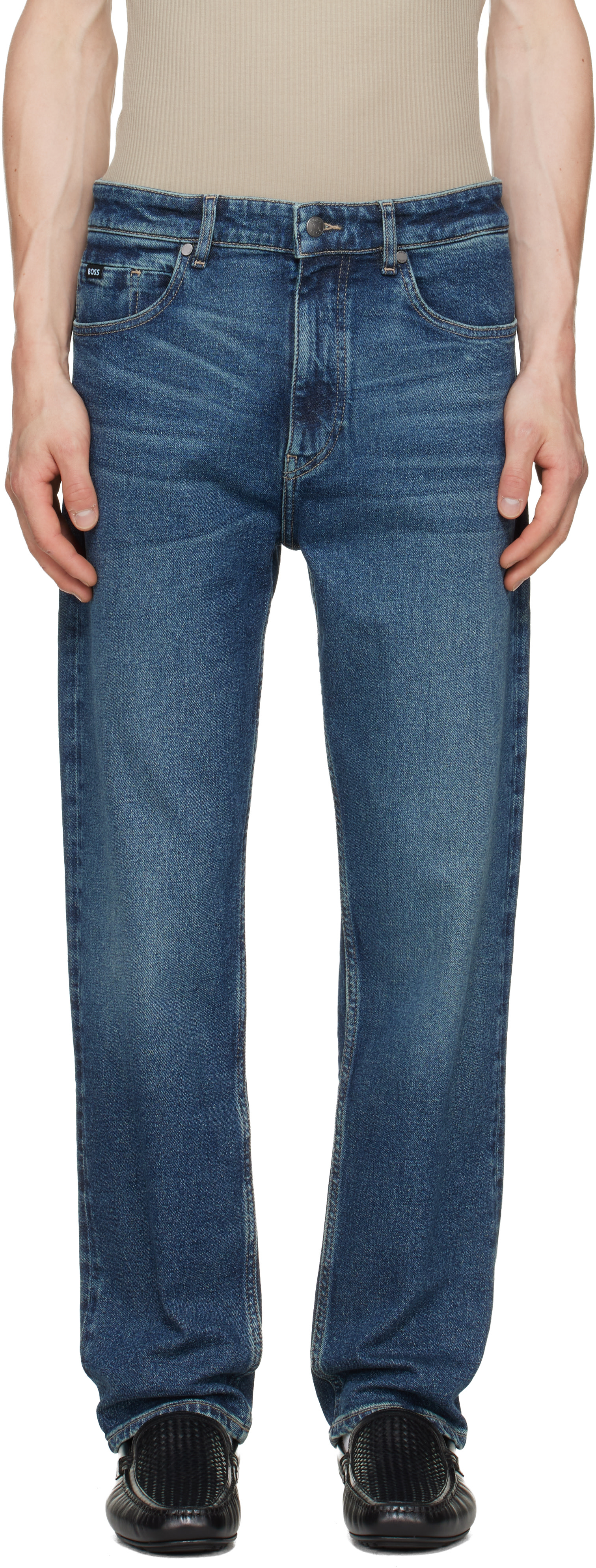 BOSS: Blue Faded Stretch Jeans | SSENSE