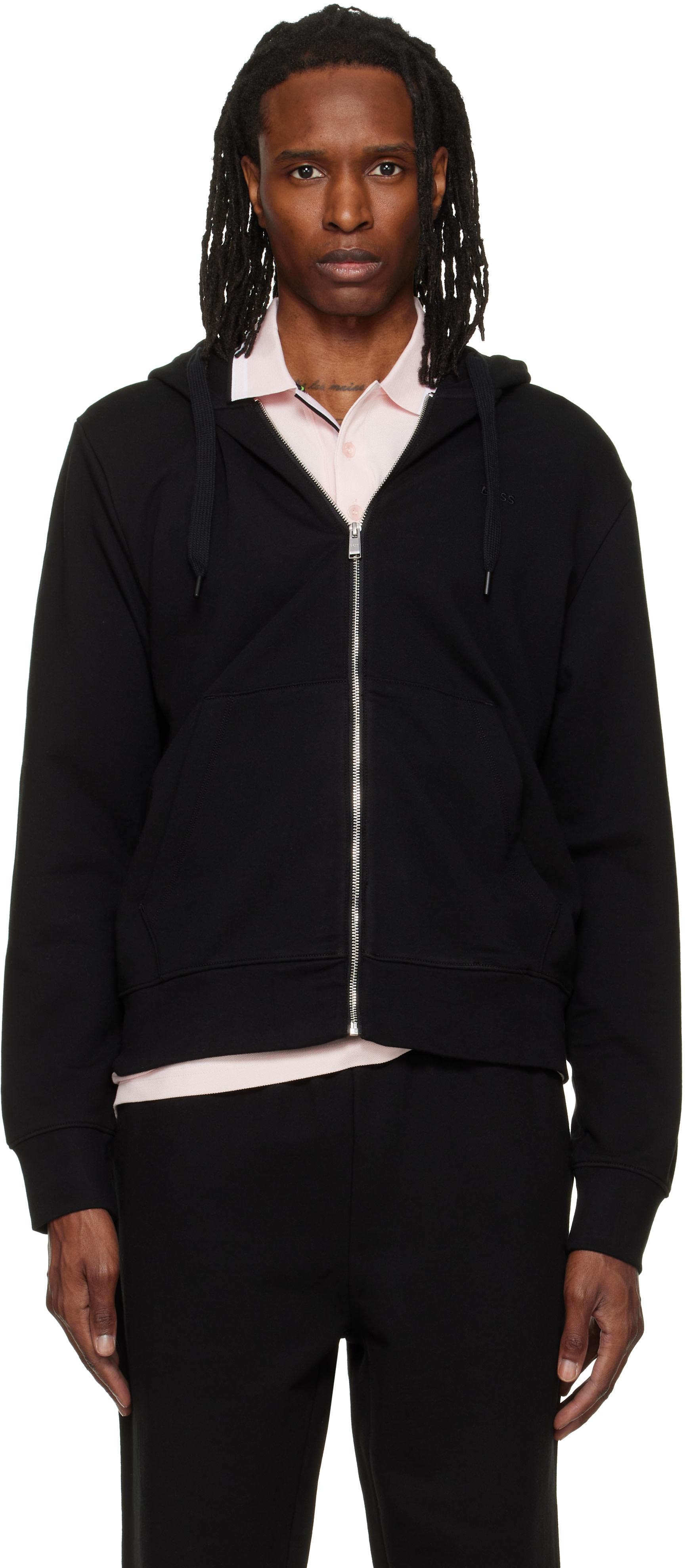 Boss - Pull à capuche noir à logo brodé