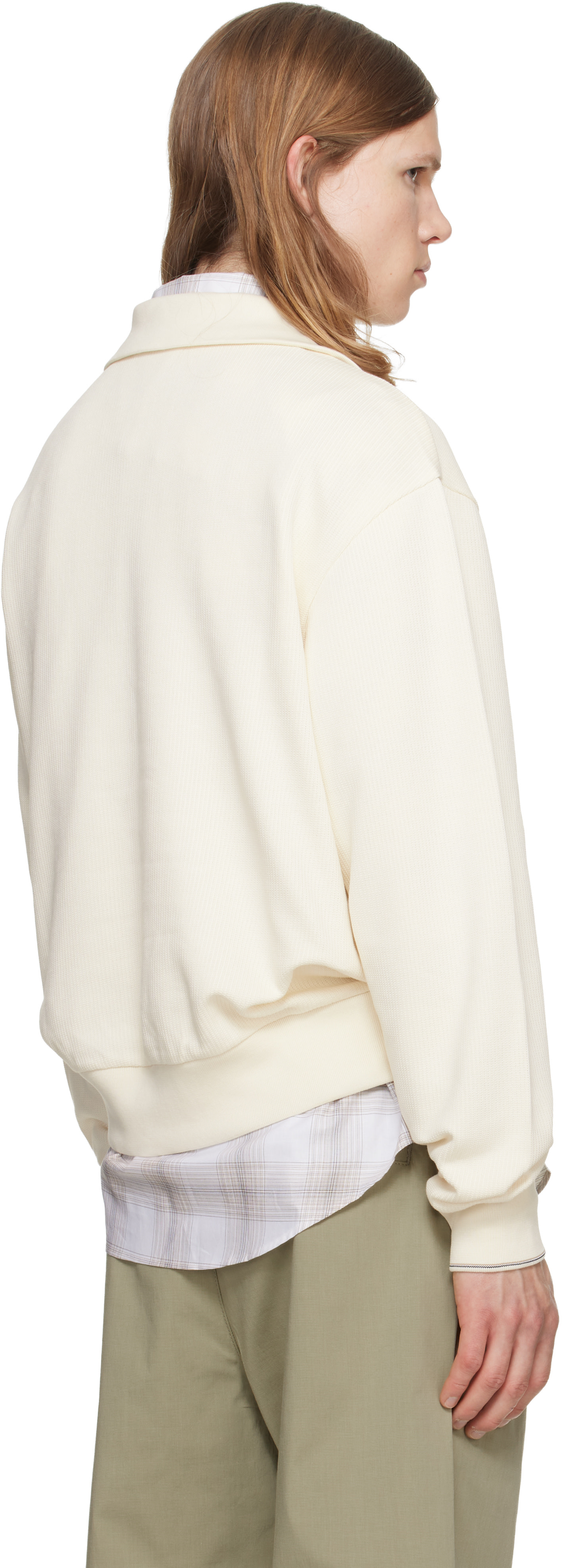 BOSS - Off-White Zipper Neck Structured Cotton Sweatshirt