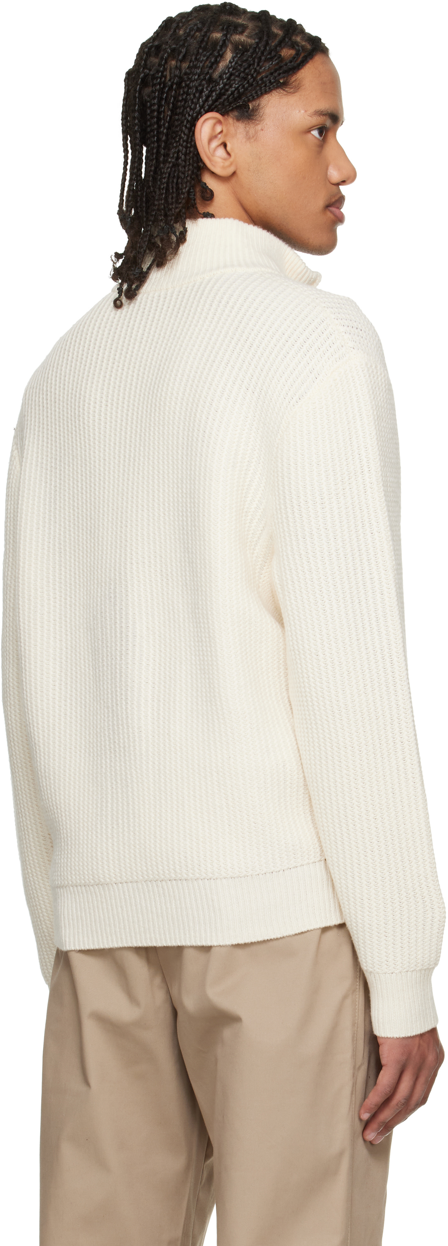 BOSS - 灰白色 Zip-Up Structured Wool Cashmere 毛衣