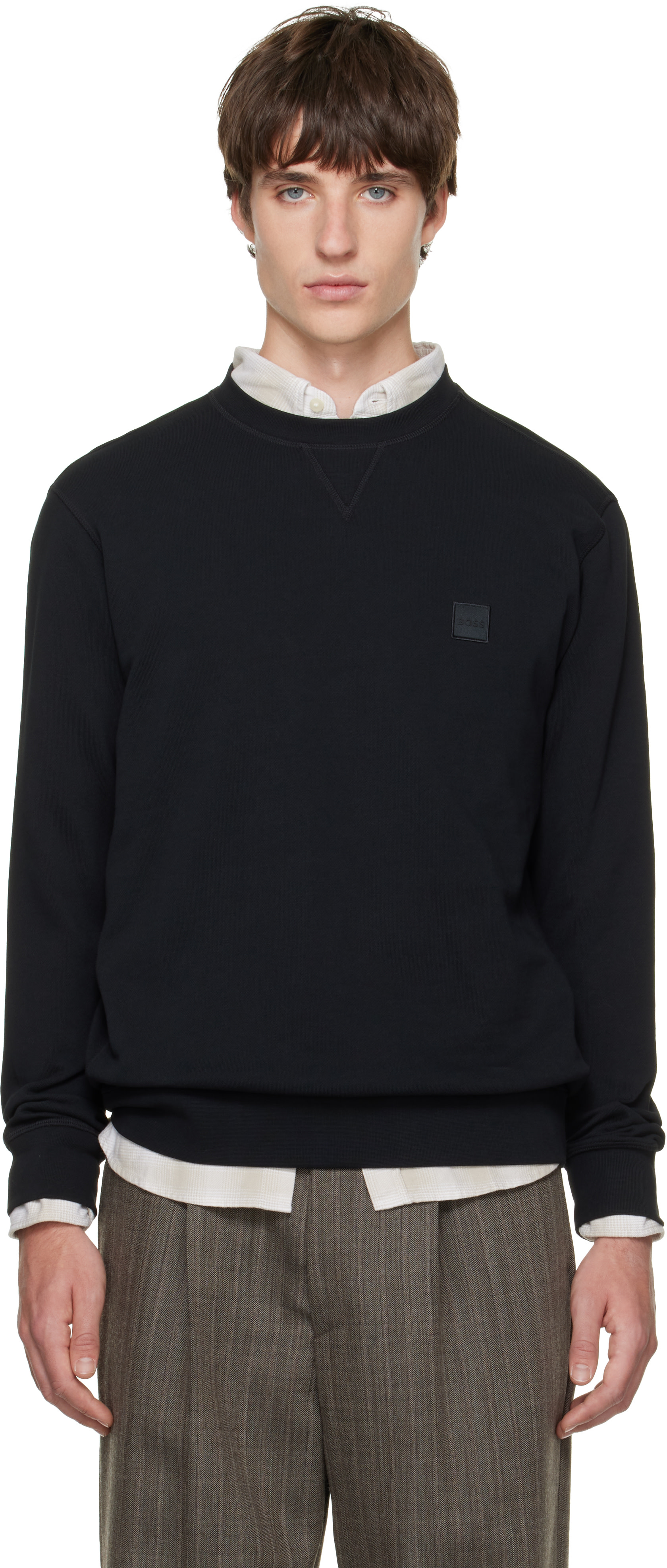 BOSS - Black Logo-Patch Cotton Terry Sweatshirt
