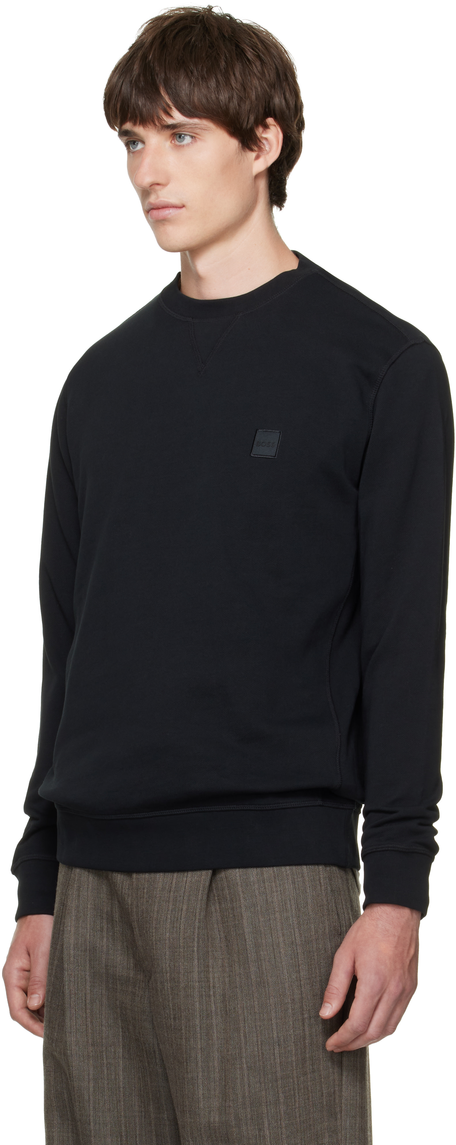 BOSS - Black Logo-Patch Cotton Terry Sweatshirt