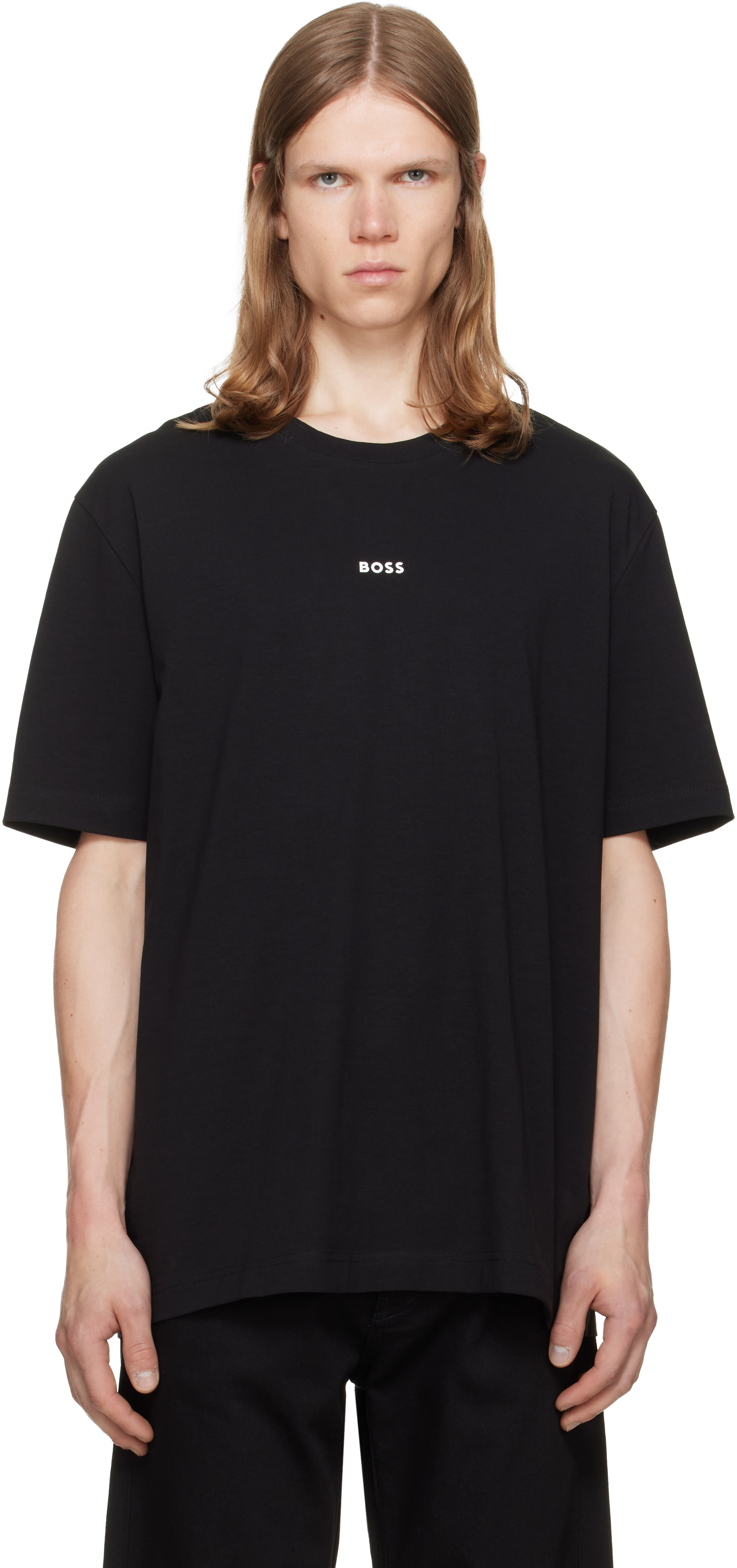 BOSS - Black Stretch-Cotton Contrast Logo T-shirt