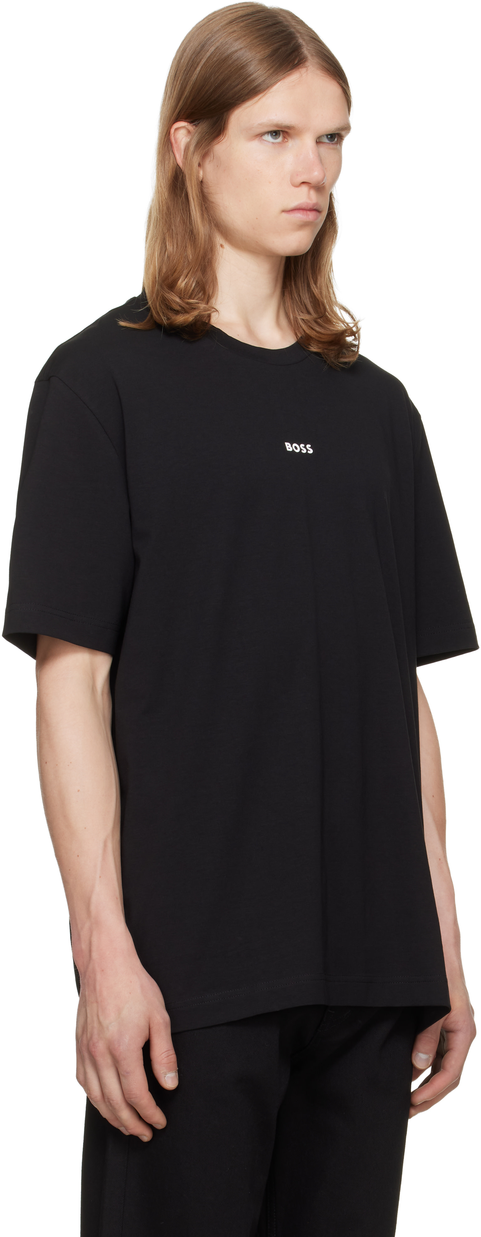 BOSS - Black Stretch-Cotton Contrast Logo T-shirt