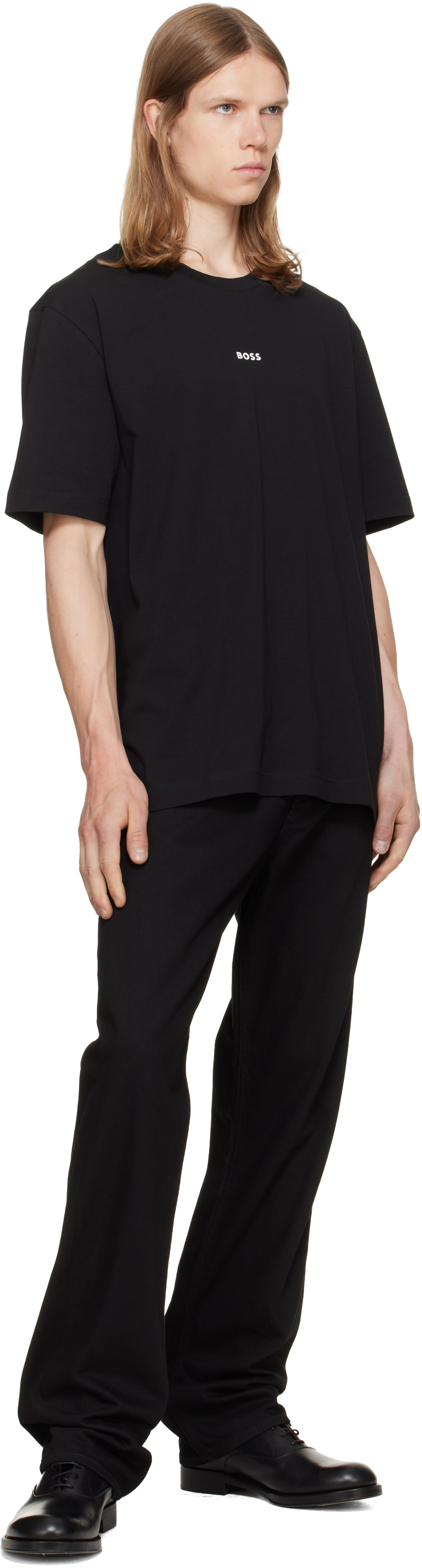 BOSS - Black Stretch-Cotton Contrast Logo T-shirt