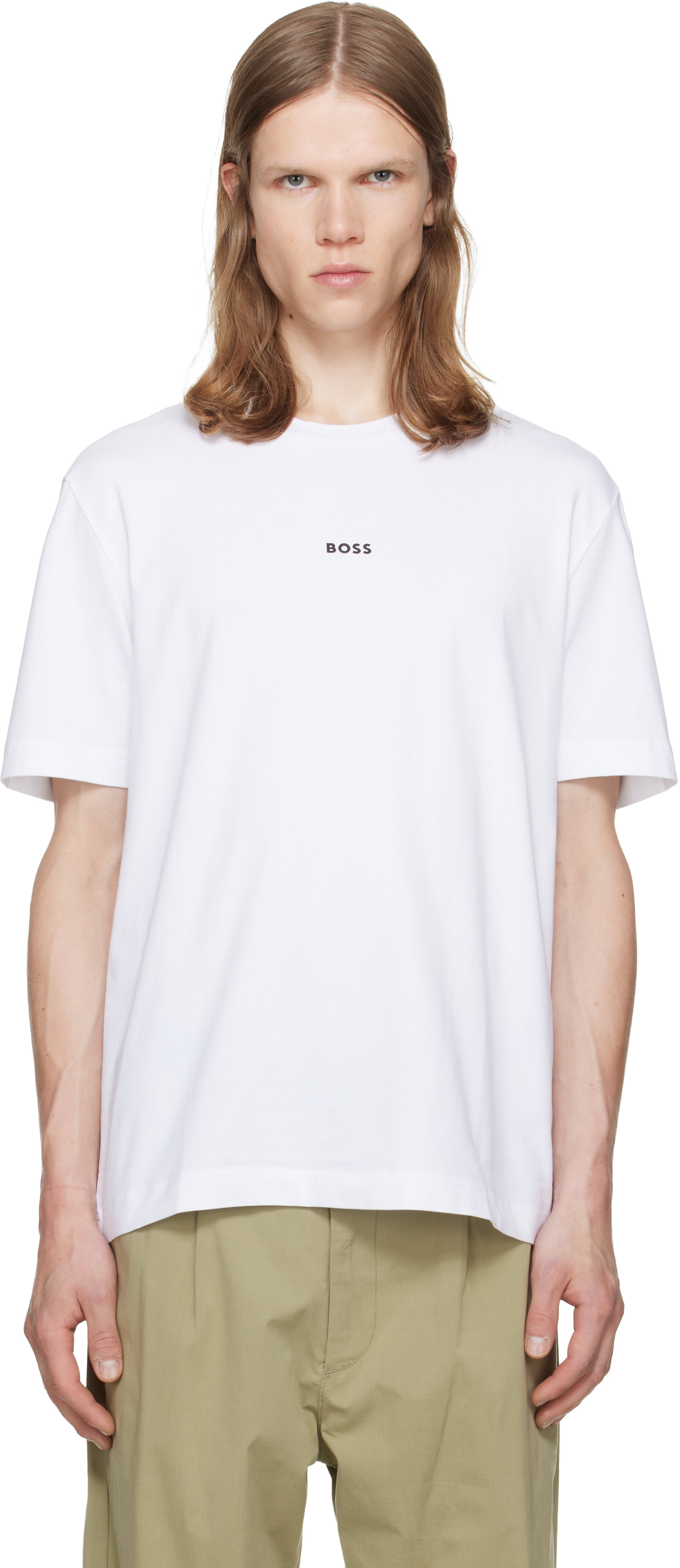 BOSS - White Stretch-Cotton Contrast Logo T-shirt