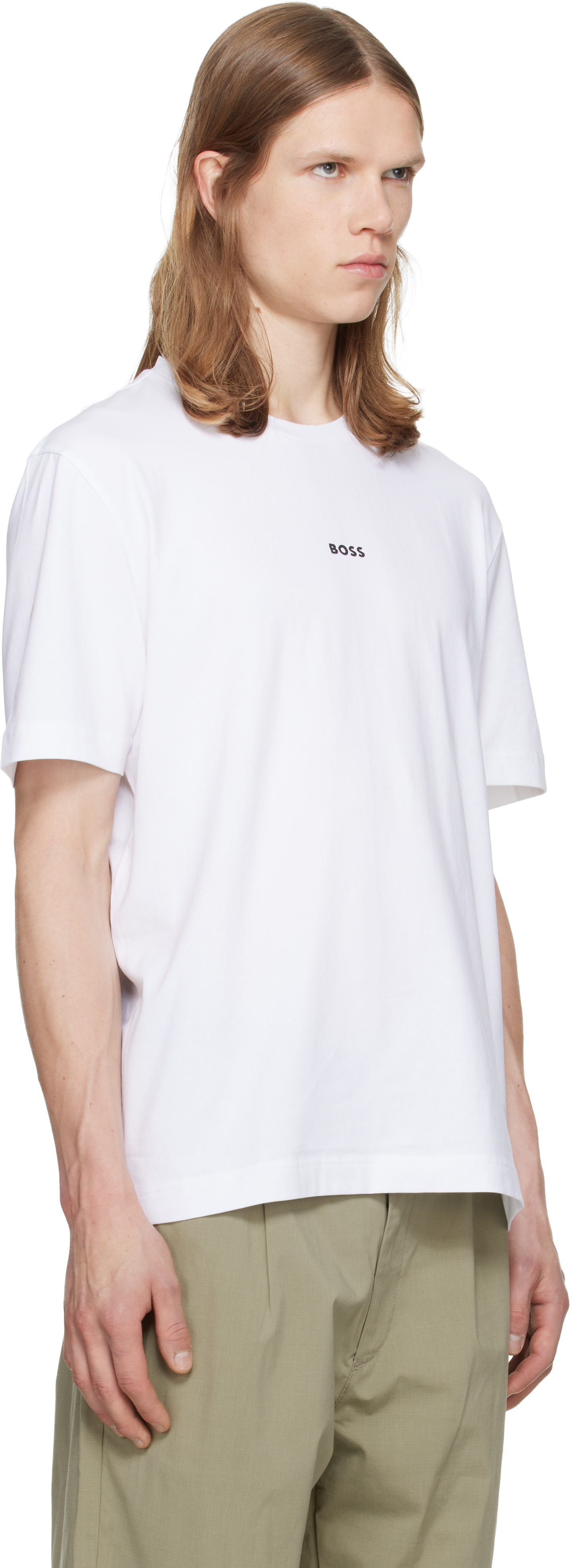 BOSS - White Stretch-Cotton Contrast Logo T-shirt