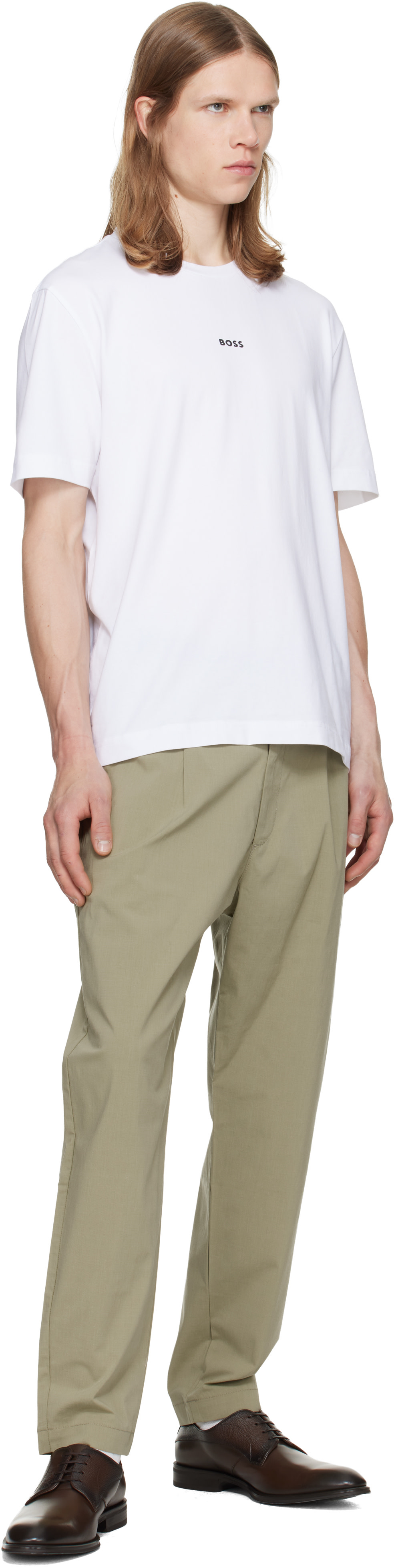 BOSS - White Stretch-Cotton Contrast Logo T-shirt
